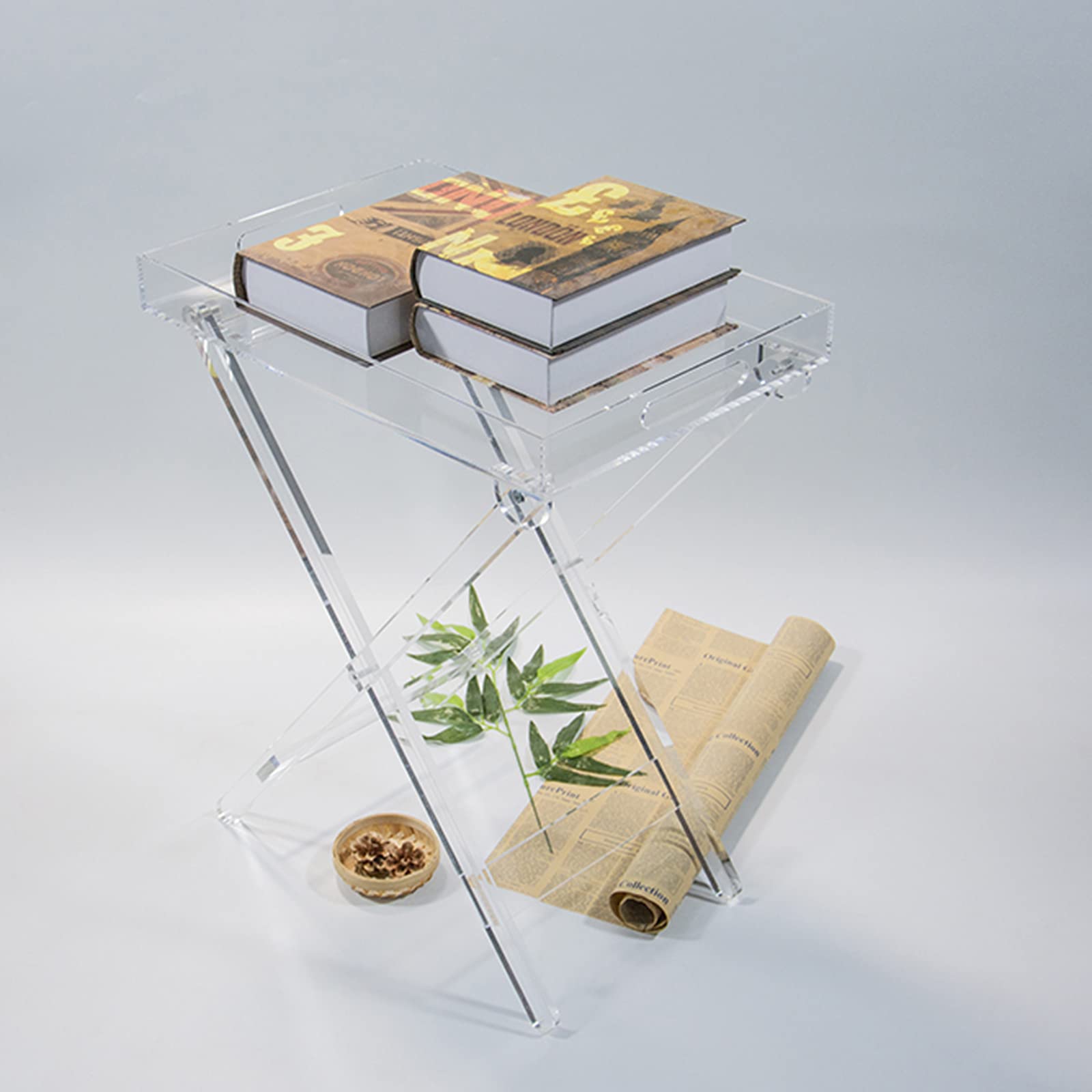 Modern Clear Acrylic Folding Tray Table - Lightweight Rectangular Side Table/End Table for Living Room, Bedroom, Office - Perfect for Breakfast in Bed, Laptop Work, or Coffee Table Use
