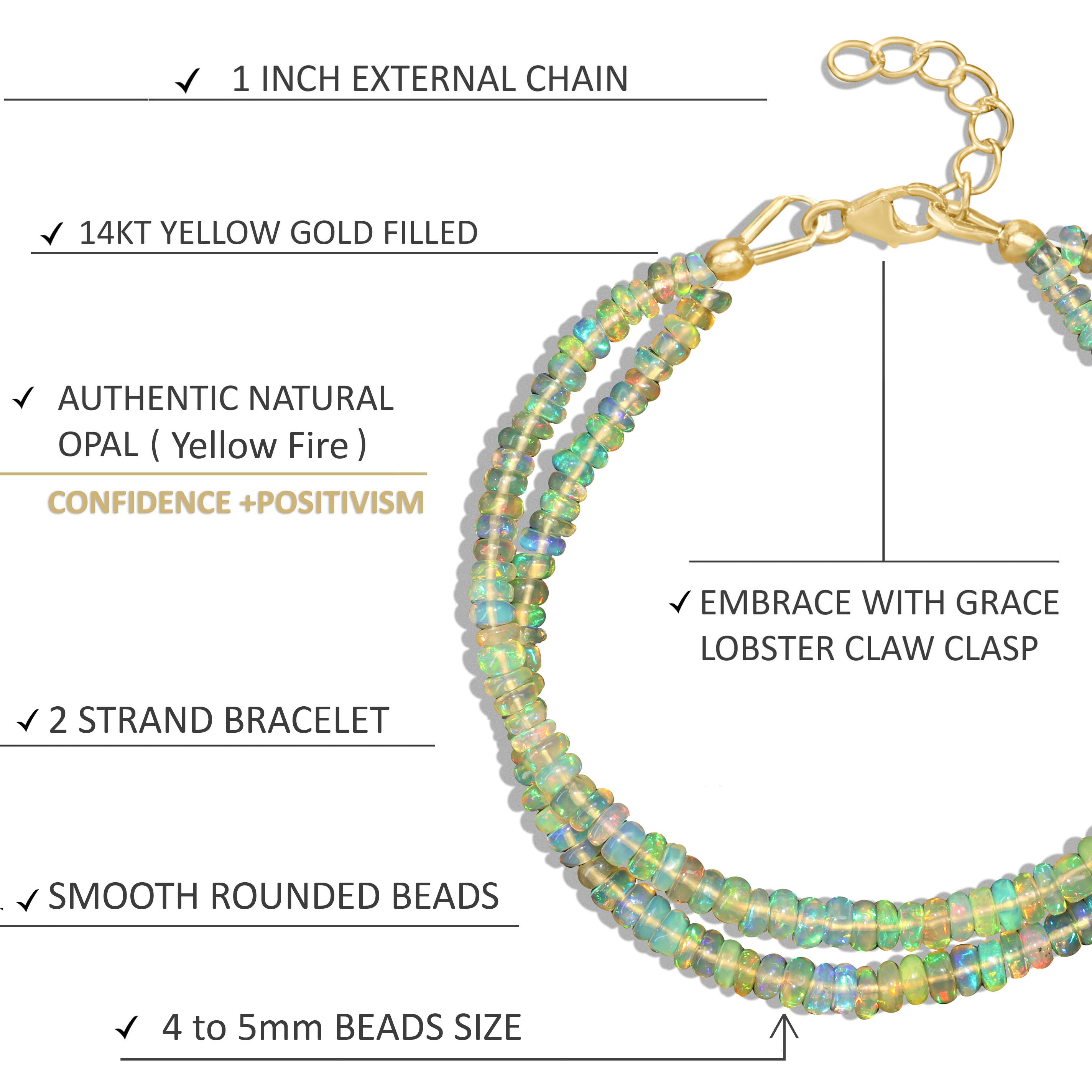 Natural Yellow Opal Beaded Bracelet - Handmade 2 Strand Plain Beaded Jewelry for Women, Boho Chic Accessory for Everyday Wear & Special Occasions