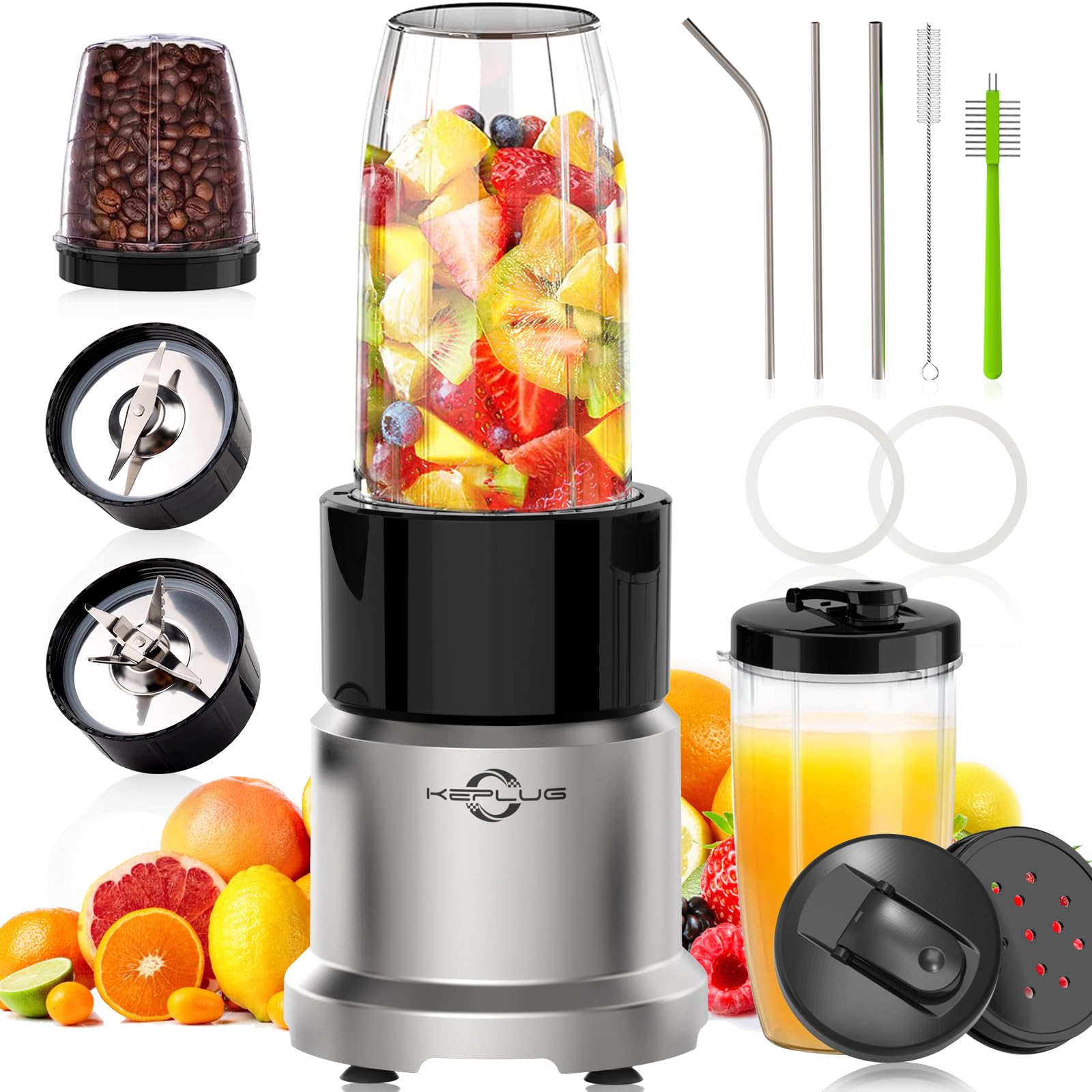850W 6-Blade Personal Blender for Shakes & Smoothies - 17-Piece Countertop Blender with Grinder & 2x20oz Travel Cups - Perfect for Protein Drinks, Fruit Smoothies, Ice Crushing - Ideal for Home Kitchen, Gym, Office & On-The-Go Use