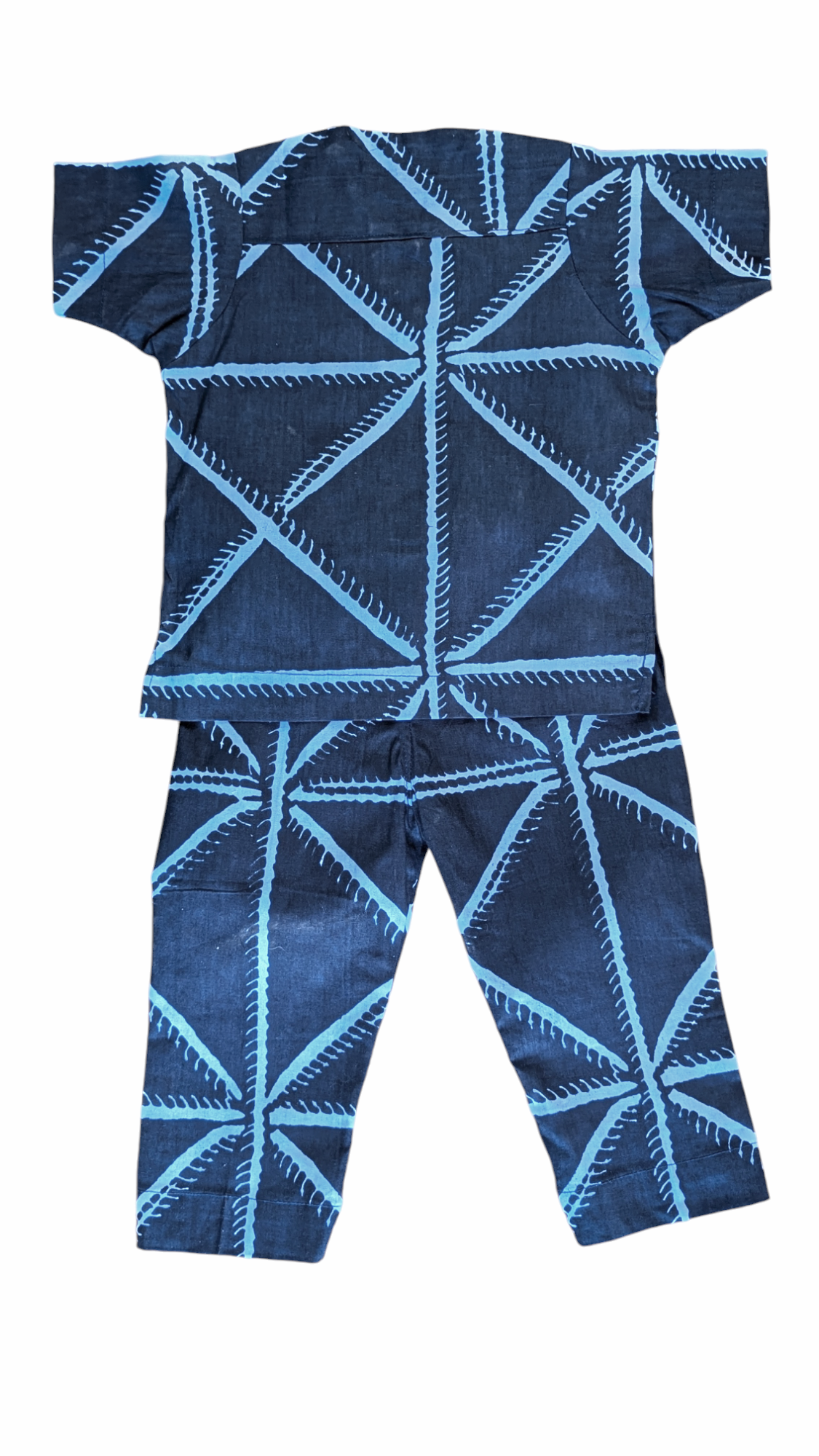 Iboko African Print Ankara Dashiki Set for Kids - Navy Blue & Light Blue Short Sleeve Shirt & Pants DPC9100TP | Traditional African Wear for Boys & Girls | Perfect for Cultural Events, Parties & Family Photos