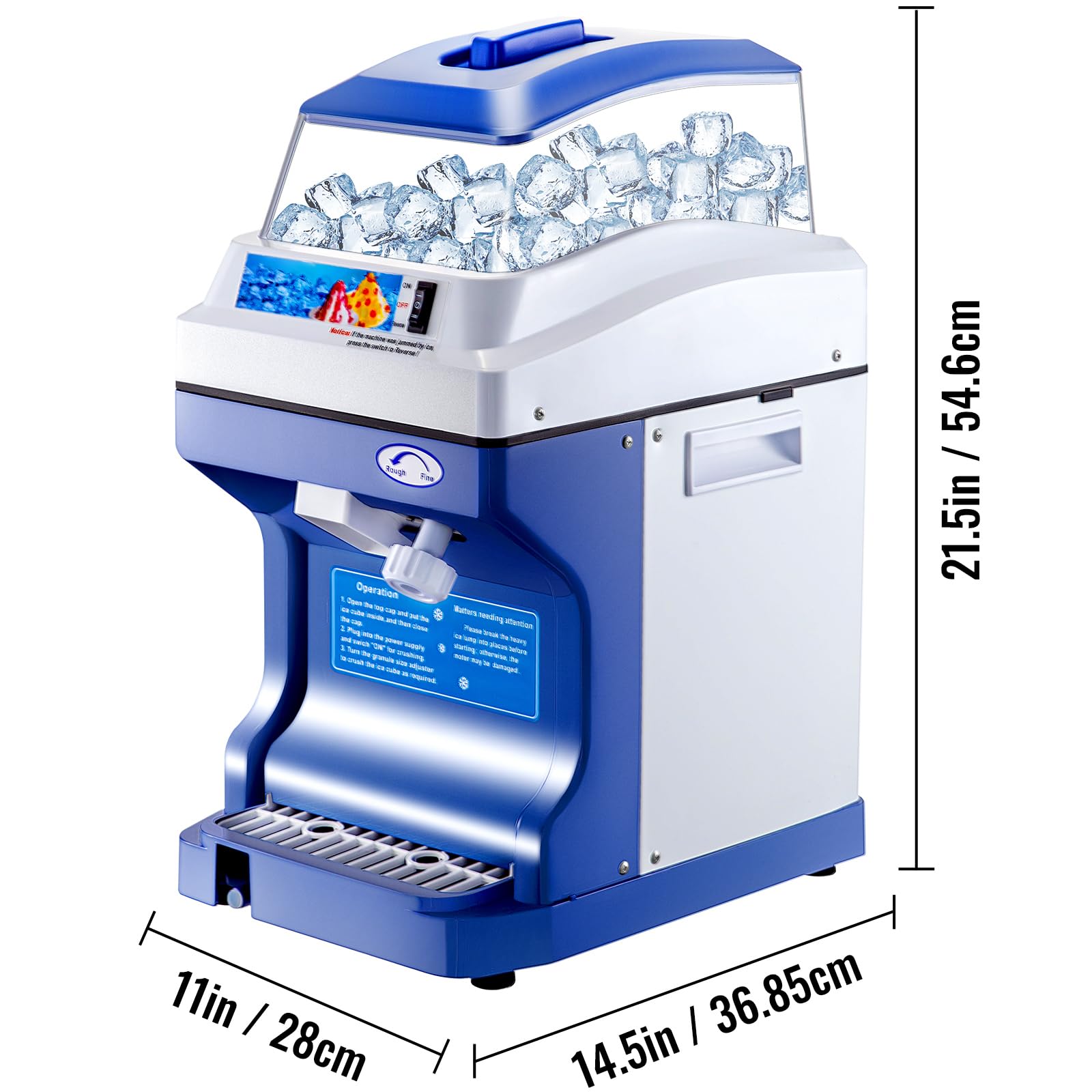 Happybuy 110V Commercial Ice Shaver Crusher - 441LBS/H Heavy Duty Electric Snow Cone Maker with 11LBS Hopper, 300W for Parties, Events, Snack Bars, Restaurants & Home Use - Perfect for Summer Treats, Cocktails & Desserts