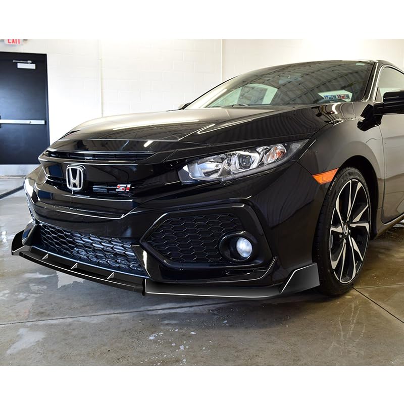 9-Piece Painted Black Front Bumper Lip + Side Skirt Extensions & Rear Diffuser Body Kit for 2017-2021 Honda Civic Si Coupe/Sedan - Aggressive Styling Upgrade for Street & Track Performance