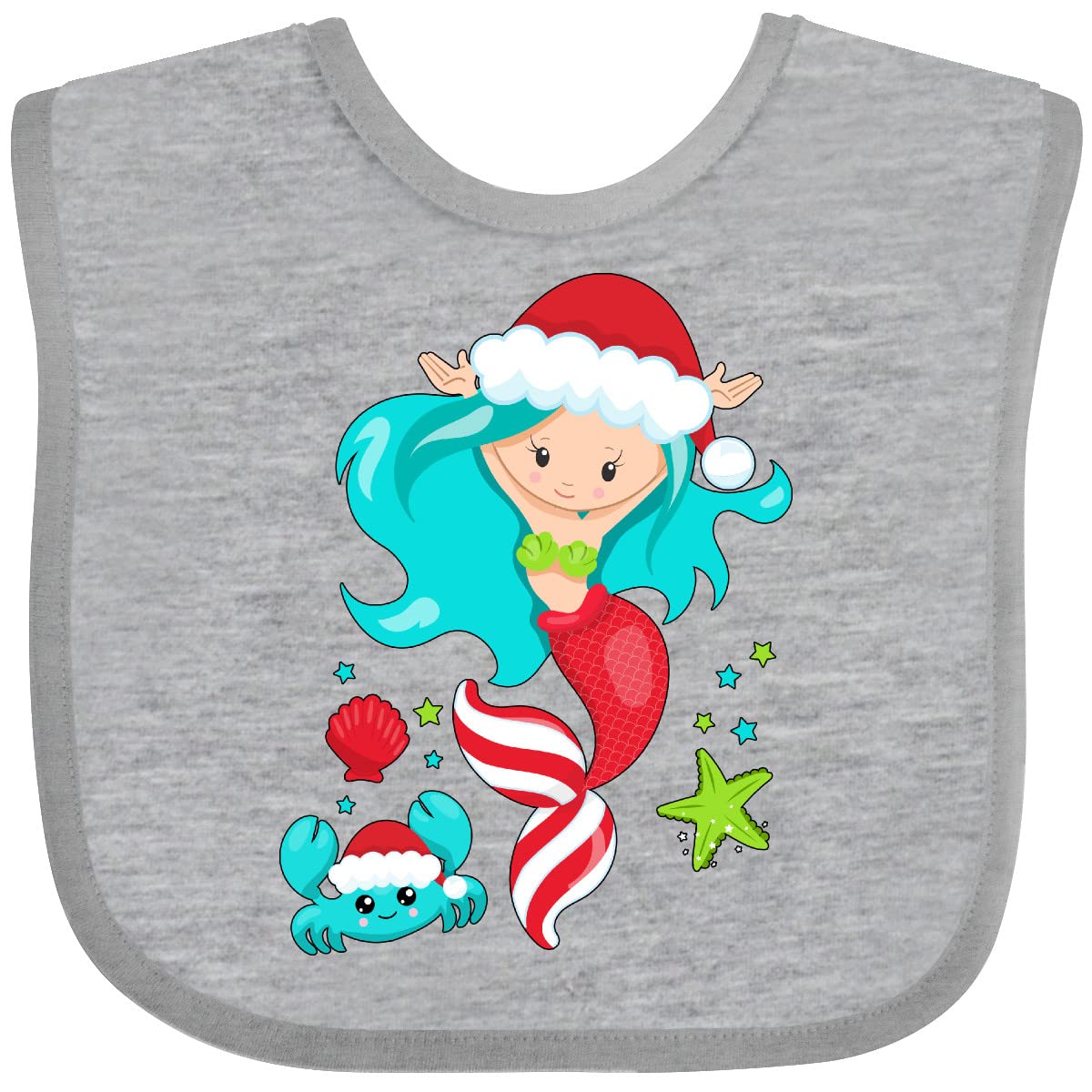 Inktastic Christmas Holiday Mermaid with Cute Crab Baby Bib - Soft Cotton Drool Bib for Infants & Toddlers - Perfect for Holiday Photos, Parties & Festive Gift Giving