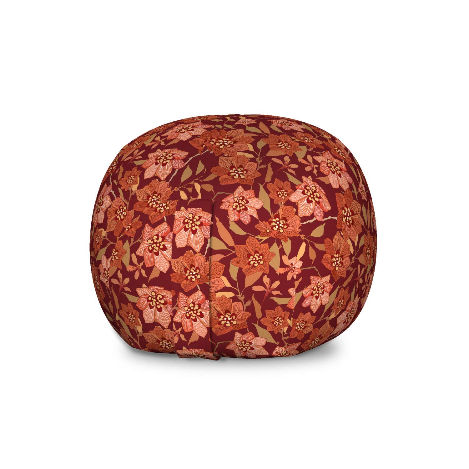 Ambesonne Vintage Toy Storage Bag Chair - Large Washable Stuffed Animal Organizer with Nostalgic Spring Flowers & Leaves Pattern in Burgundy Burnt Sienna - Perfect for Kids' Room, Nursery, Playroom & Home Organization
