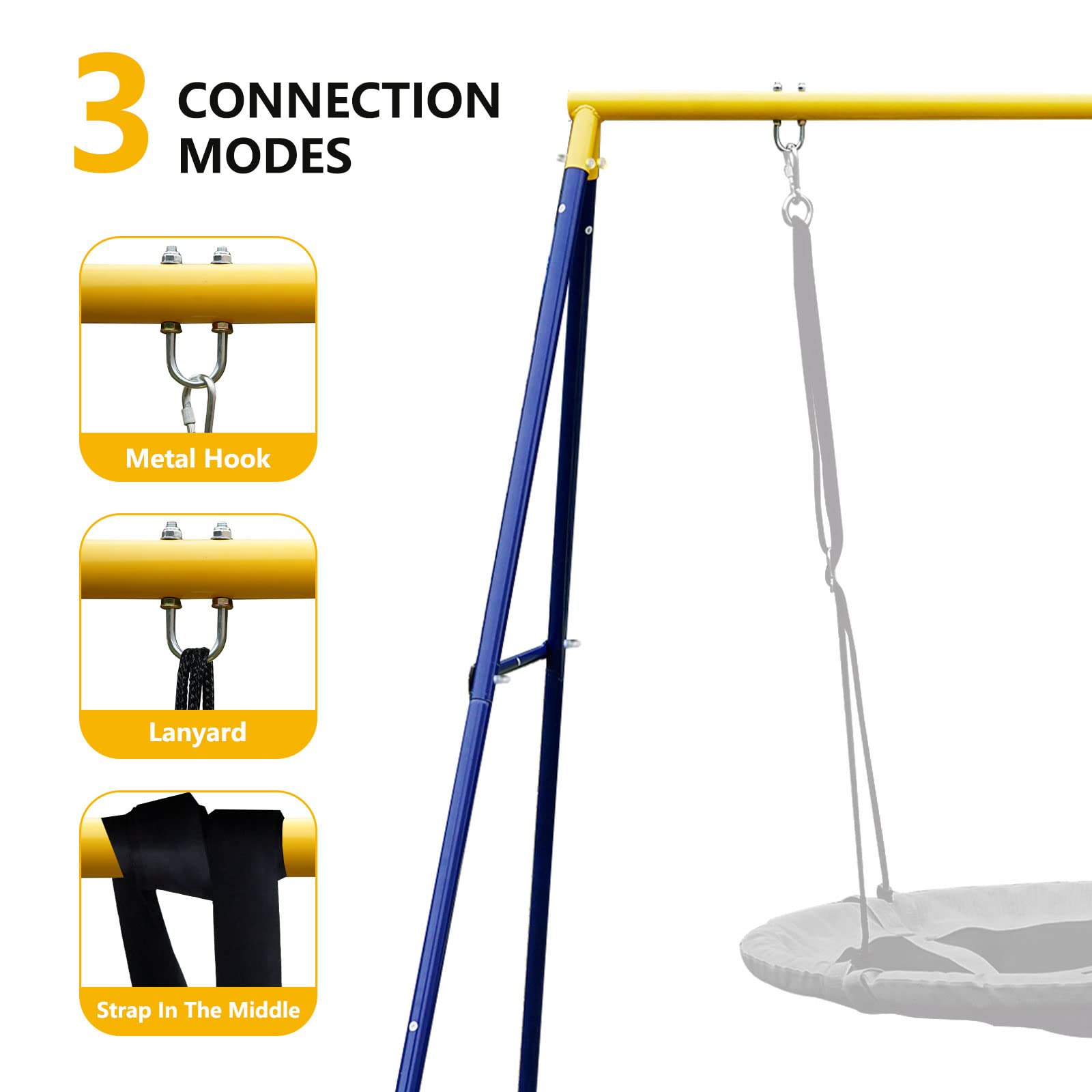 Heavy Duty Full Steel Metal Swing Stand Frame for Backyard - Blue & Yellow (Swing Not Included) | Outdoor Play Equipment for Kids, Parks & Gardens