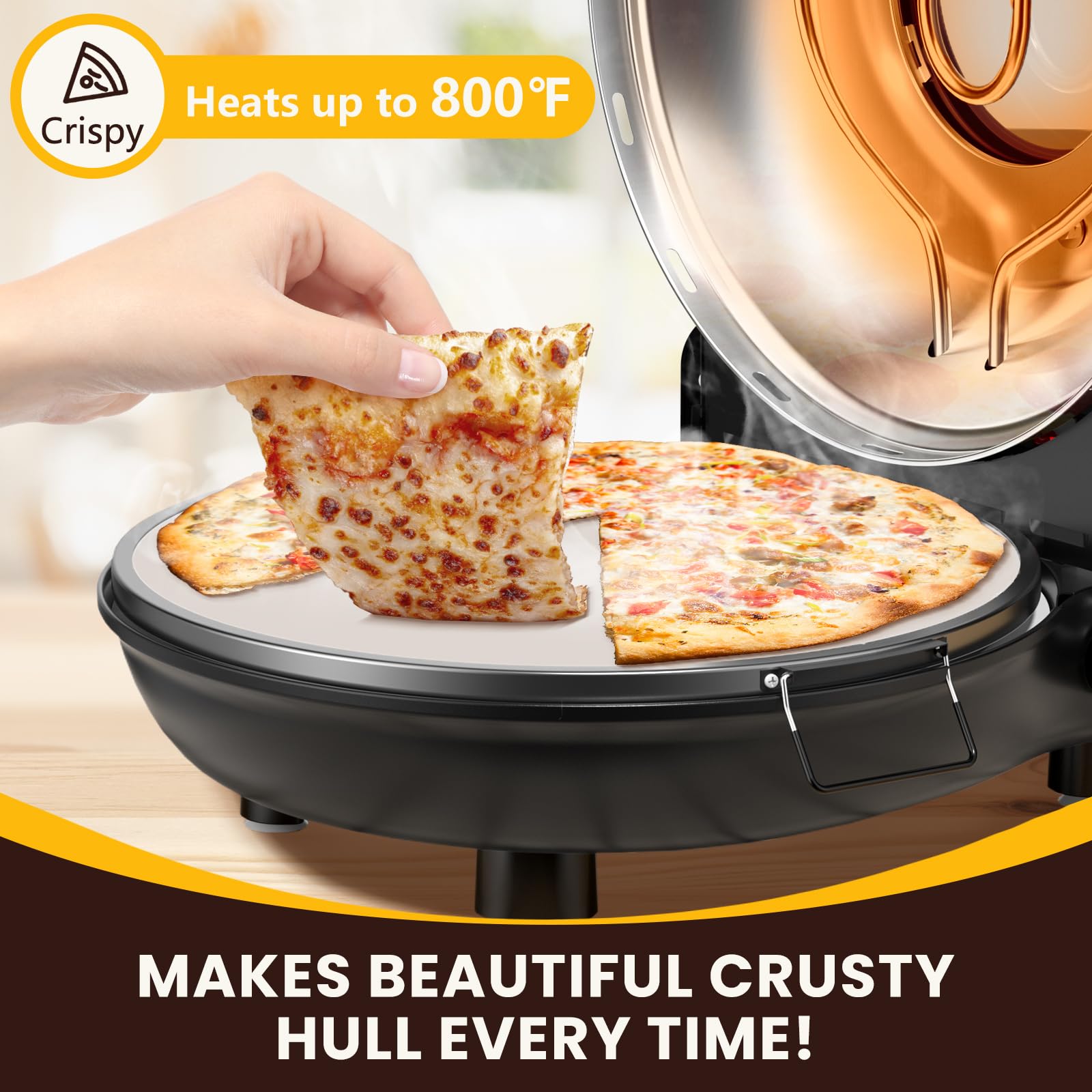 **Upgrade 12 Inch Electric Pizza Oven – 1200W Portable Countertop Pizza Maker with Viewing Window & Timer – Heats to 800°F – Perfect for Home, Parties, and Outdoor Cooking – Bake Restaurant-Quality Pizza Easily**