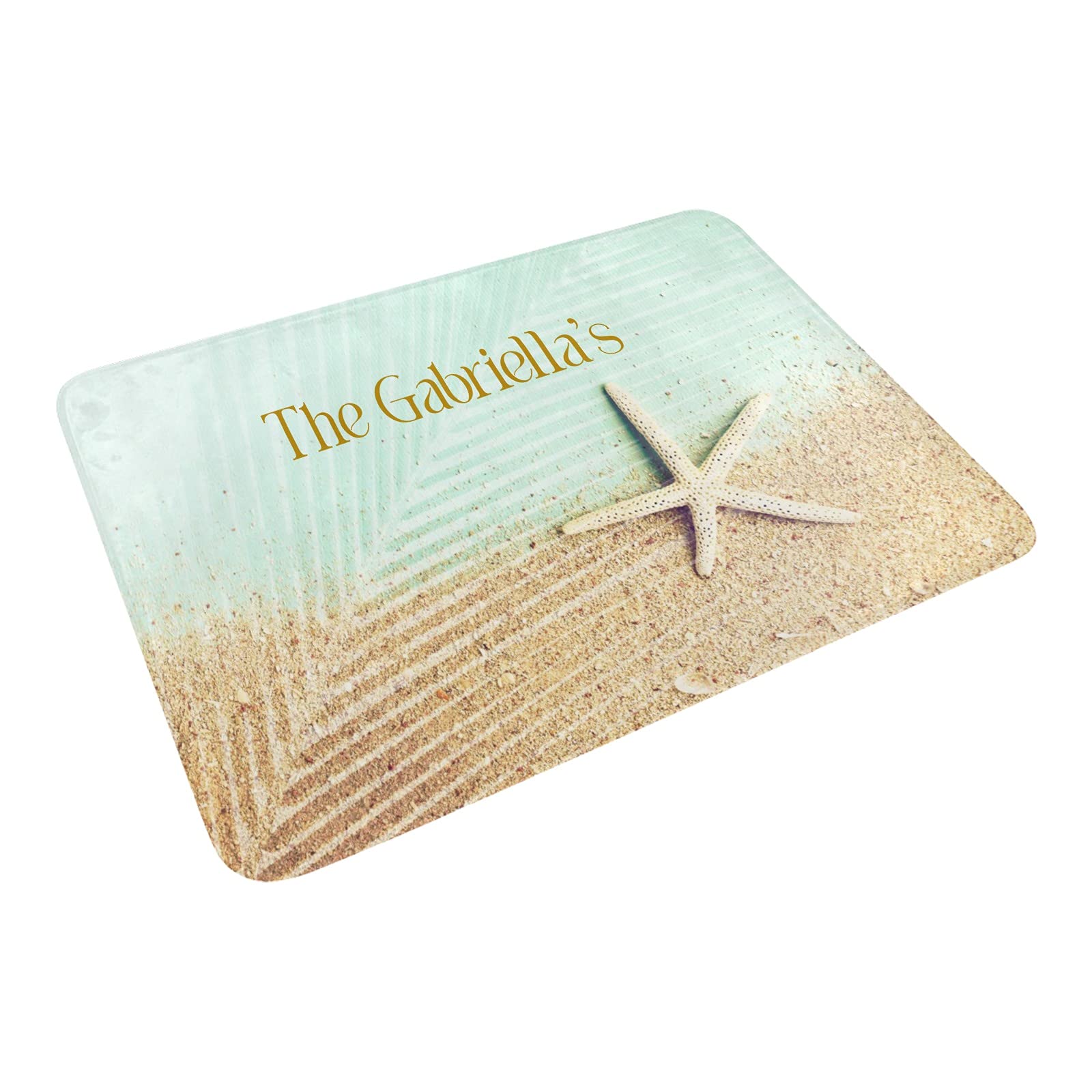 Custom Personalized Family Name Doormat - Starfish & Palm Leaf Design, 23.6
