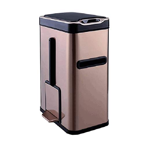 Smart Sensor Trash Can for Bedroom - 1.8 Gallon Automatic Opening Stainless Steel Bin with Tissue Holder & Toilet Brush - Champagne Color - Perfect for Bathroom, Kitchen, Office & Home Use