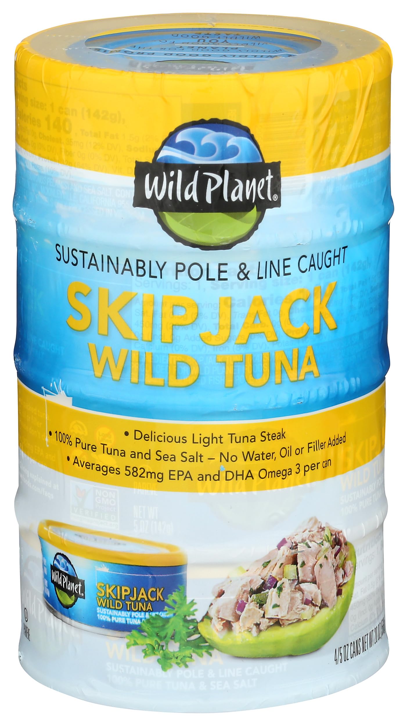 Wild Planet Skipjack Tuna, 20 Ounce (Pack of 4) - Wild Caught, Sustainably Sourced, High Protein Canned Tuna for Salads, Sandwiches & Healthy Meals