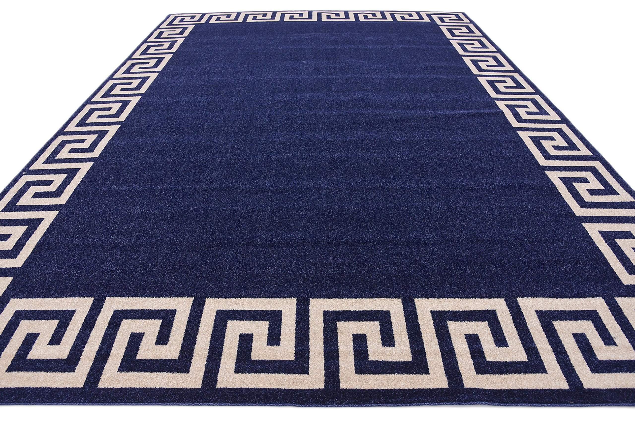 Unique Loom Athens Collection Classic Geometric Modern Border Design Area Rug 10x13 ft Navy Blue & Beige - Perfect for Living Room, Bedroom & Office Decor