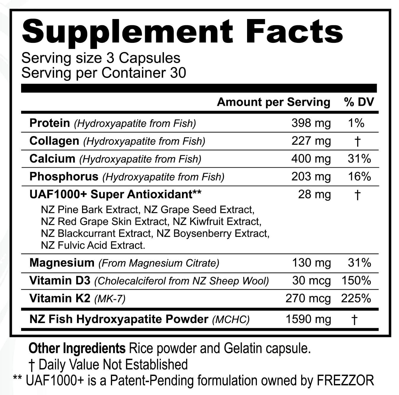 FREZZOR Calcium Plus with UAF1000+ | New Zealand Natural Raw Calcium Supplement for Bone Strength, Teeth Health & Cardiovascular Support | Contains Phosphorus, Magnesium, Collagen & Selenium | 90 Capsules per Bottle | Ideal for Daily Wellness, Active Lifestyles & Senior Health Support