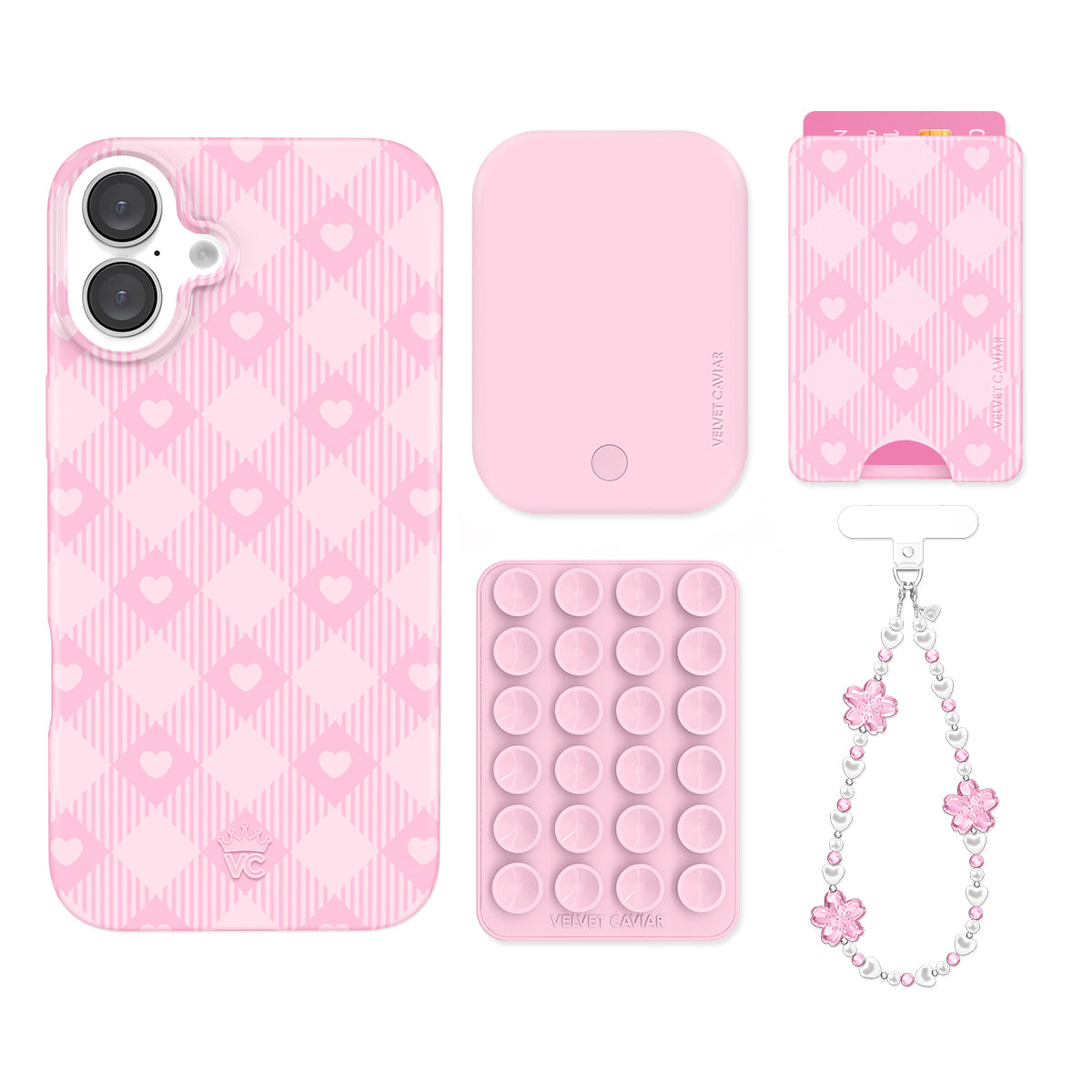 Pink Gingham iPhone Case with Wallet - Cute & Stylish Phone Accessory for Women - Perfect for Everyday Use, Travel, and Shopping