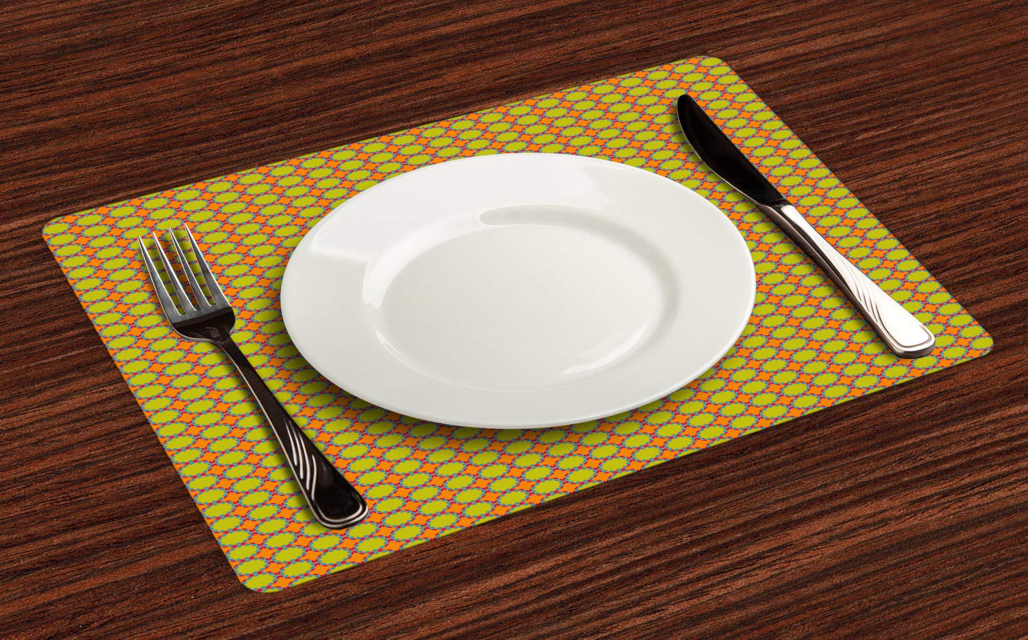 Ambesonne Oriental Place Mats Set of 4 - Antique Circular Floral Design with Vibrant Colors, Washable Fabric Table Mats for Dining Room & Kitchen Decor in Yellow, Green, Orange, Magenta & Sky Blue - Perfect for Holiday Dinners, Family Gatherings & Elegant Table Settings