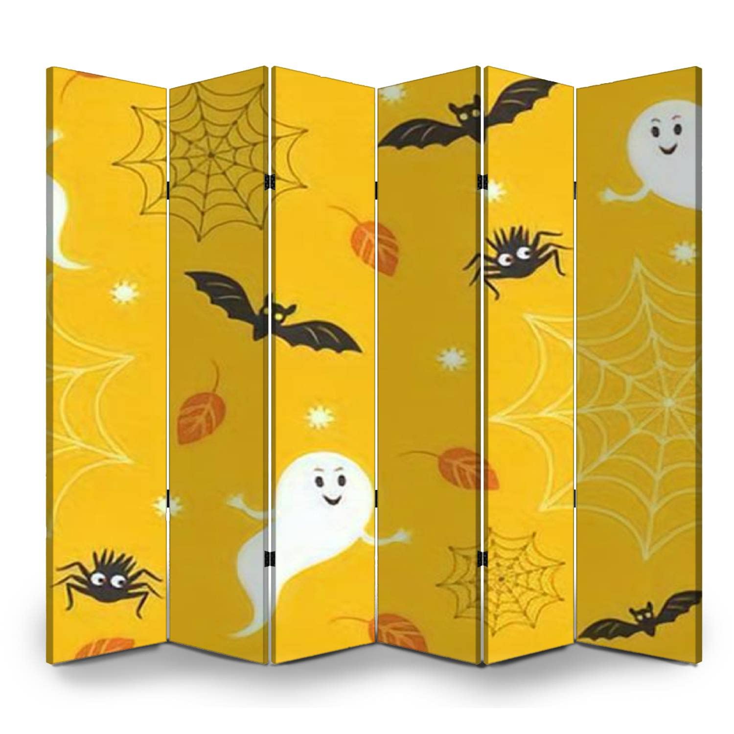 6 Panel Folding Privacy Screen - Halloween Themed with Cute Ghosts, Spiders & Bats - Seamless Canvas Room Divider for Home Office, Bathroom & Bedroom - Perfect for Workspace Privacy, Party Decor & Seasonal Home Decoration