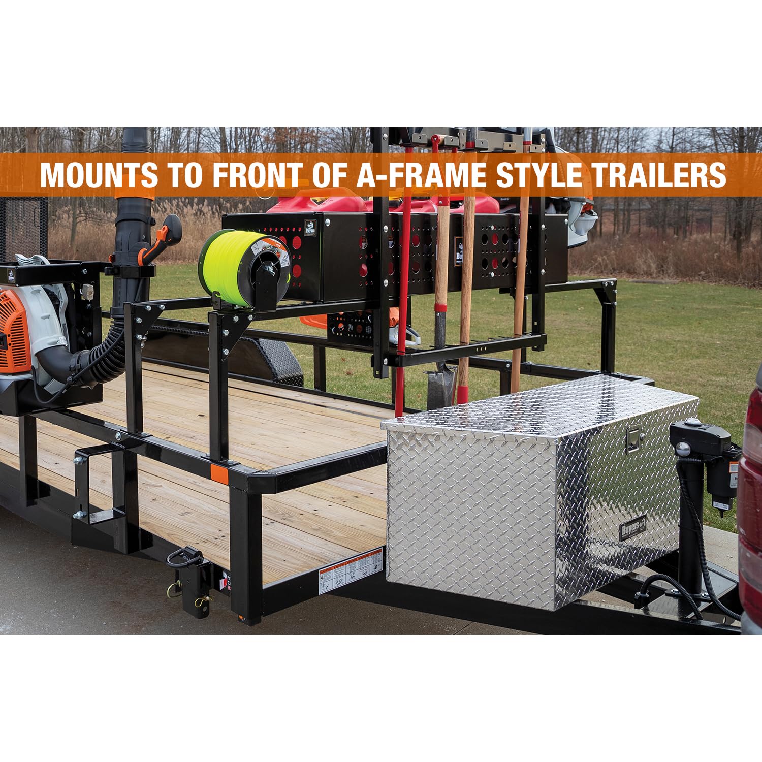 Buyers Products 1701380 Aluminum Trailer Tongue Tool Box - 14 x 14.4 x 35.2 Inch Silver Diamond Tread Storage Box | Made in USA | Durable & Weatherproof for RV, Boat & Utility Trailers