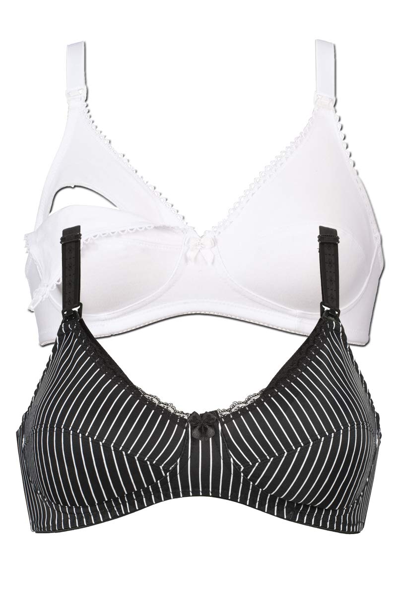 Naturana Pack of 2 Non-Wired Nursing Bras - Size 36 (Black & White) | Comfortable Maternity & Breastfeeding Bras for Daily Wear | Perfect for Nursing Moms at Home or Work