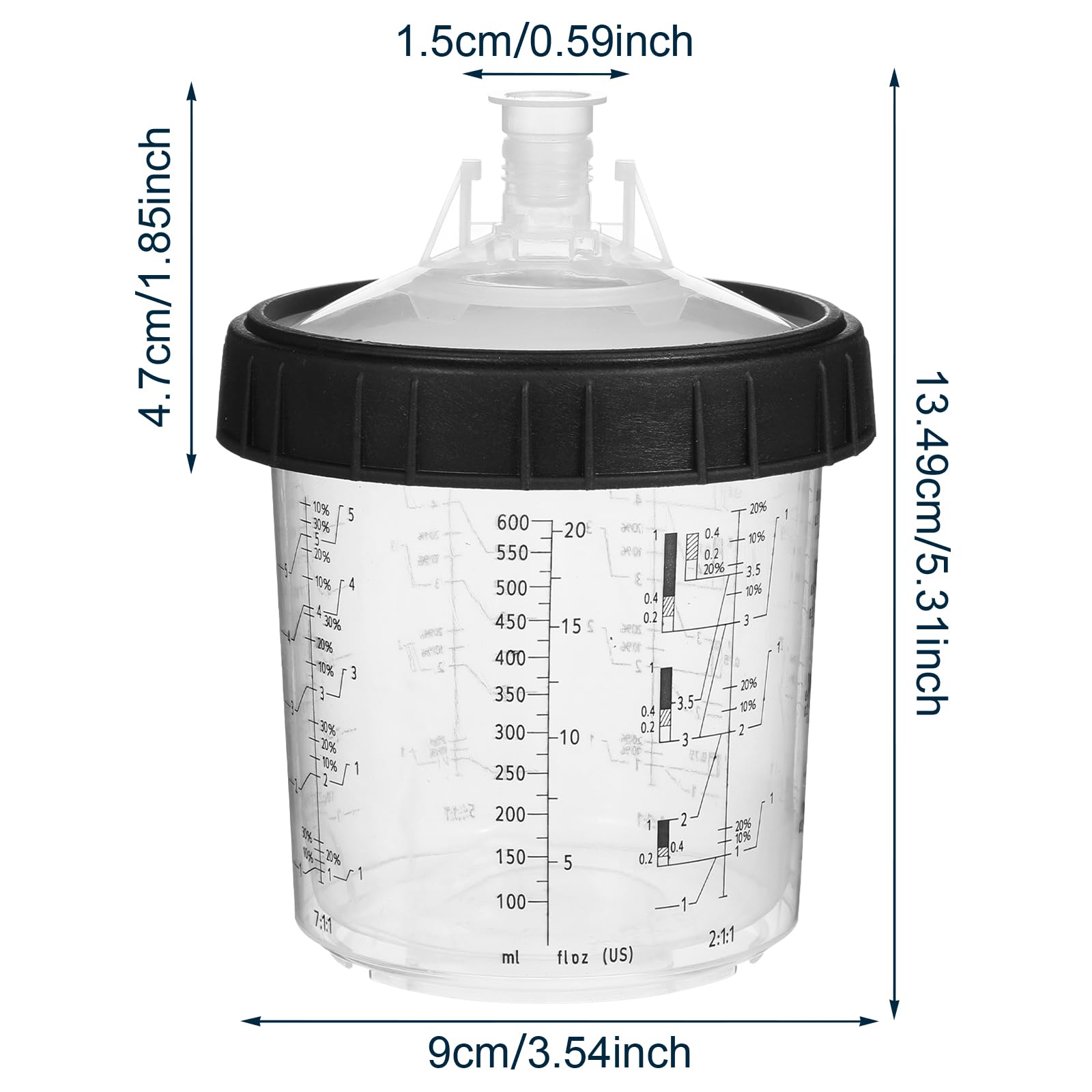 10 Pack 20oz (600ml) Paint Spray Gun Cups with Lids & Strainers - Includes 10 Disposable Liners, 1 Hard Cup with Retainer Ring & 10 Plugs - Perfect for Automotive, Woodworking & DIY Spray Painting Projects