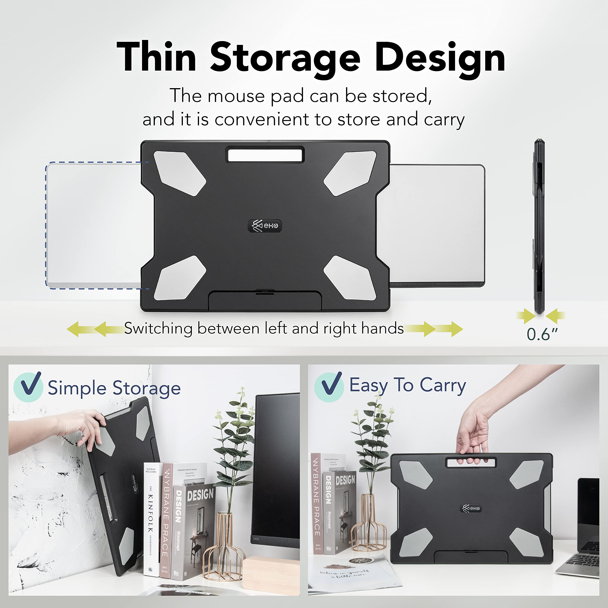EHO Portable Lightweight Laptop Cooling Pad with Foldable Stopper & Retractable Mouse Tray - Left/Right Adjustable for Work, Study, Sofa Use | Home Office & Travel Laptop Accessory