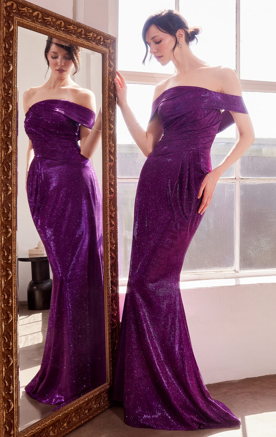 Hayworth Gown - Elegant Off-the-Shoulder Pleated Long Evening Dress for Women | Perfect for Weddings, Proms & Formal Events