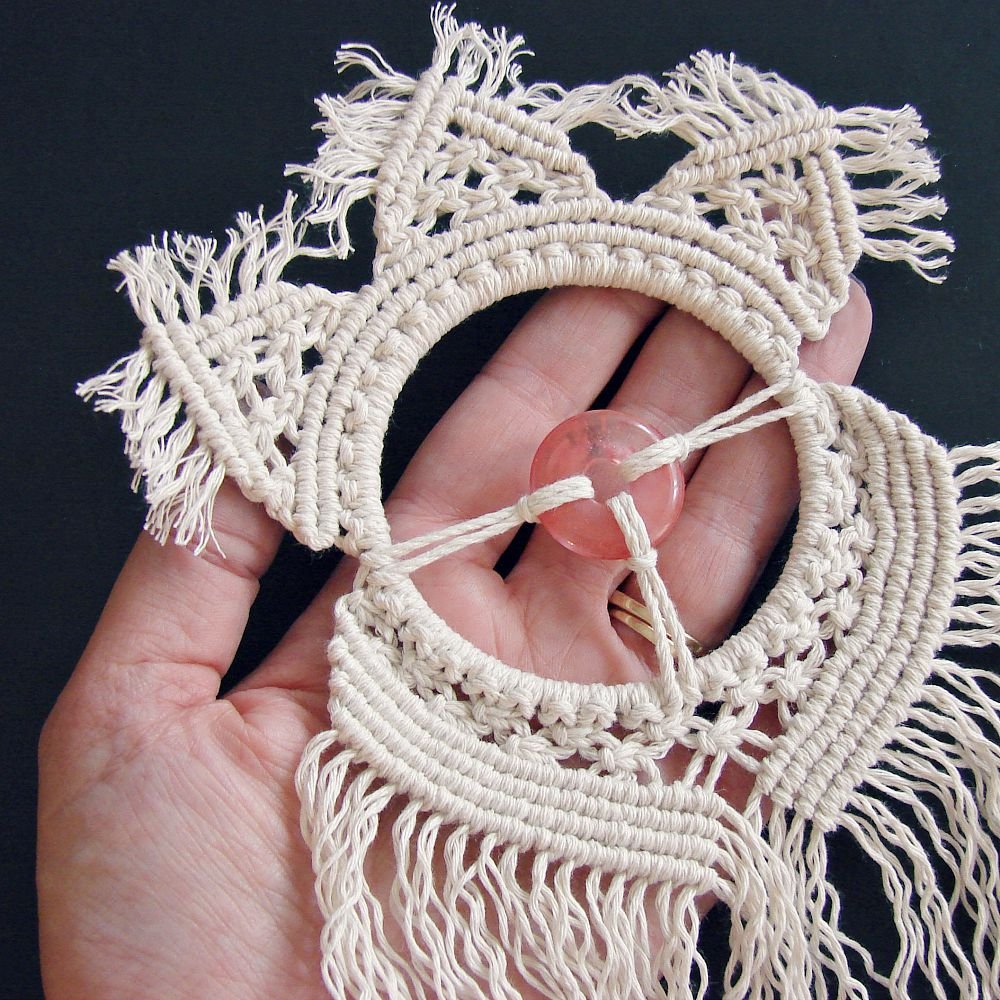 Handmade Macrame Wall Hanging Art with Cherry Quartz - Spiritual Gifts & Fiber Art Home Decor for Meditation Rooms, Yoga Studios & Boho Chic Living Spaces