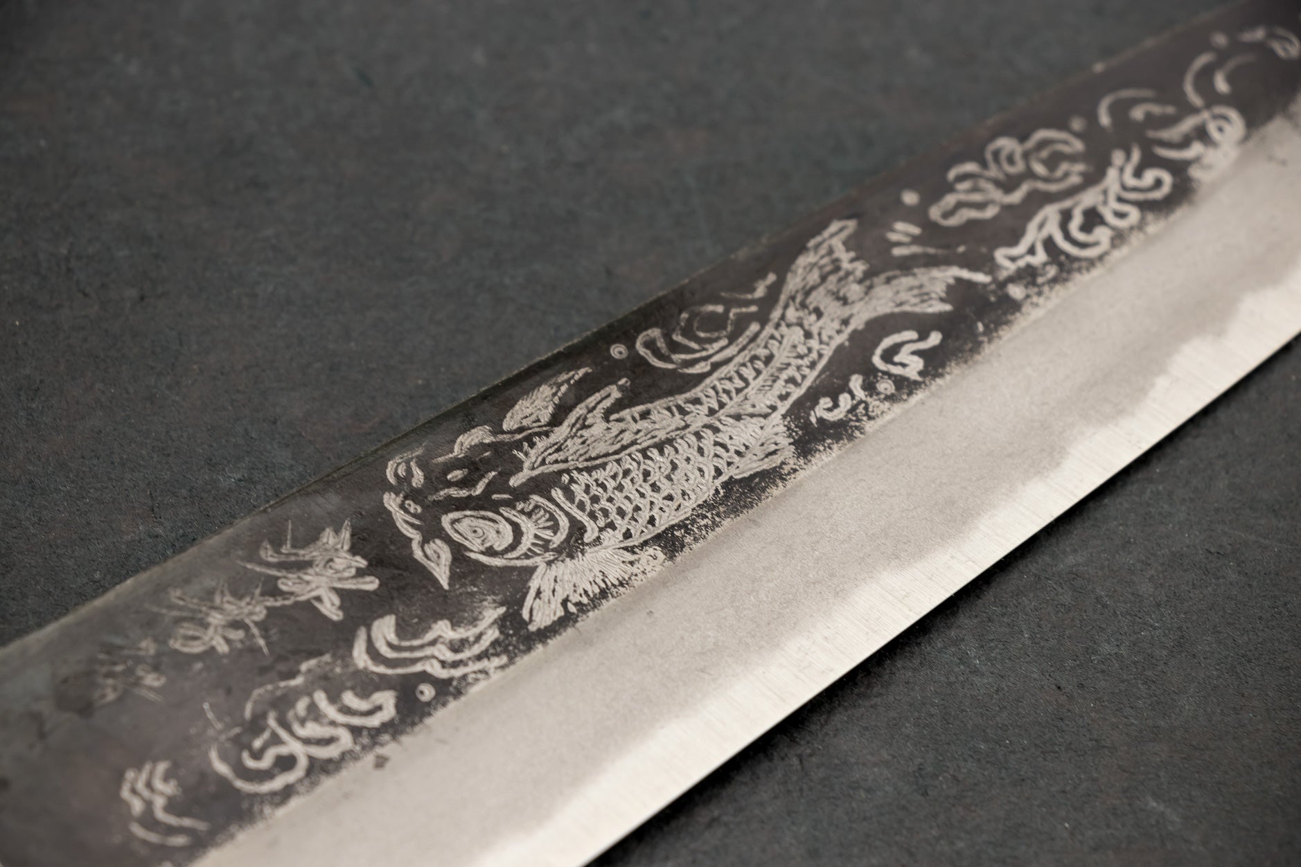 Premium Sakai Takayuki Michiko Special Engraved Aogami Gyuto 210mm Japanese Chef Knife with Koi Carp Design - Perfect for Sushi, Sashimi & Asian Cuisine Preparation