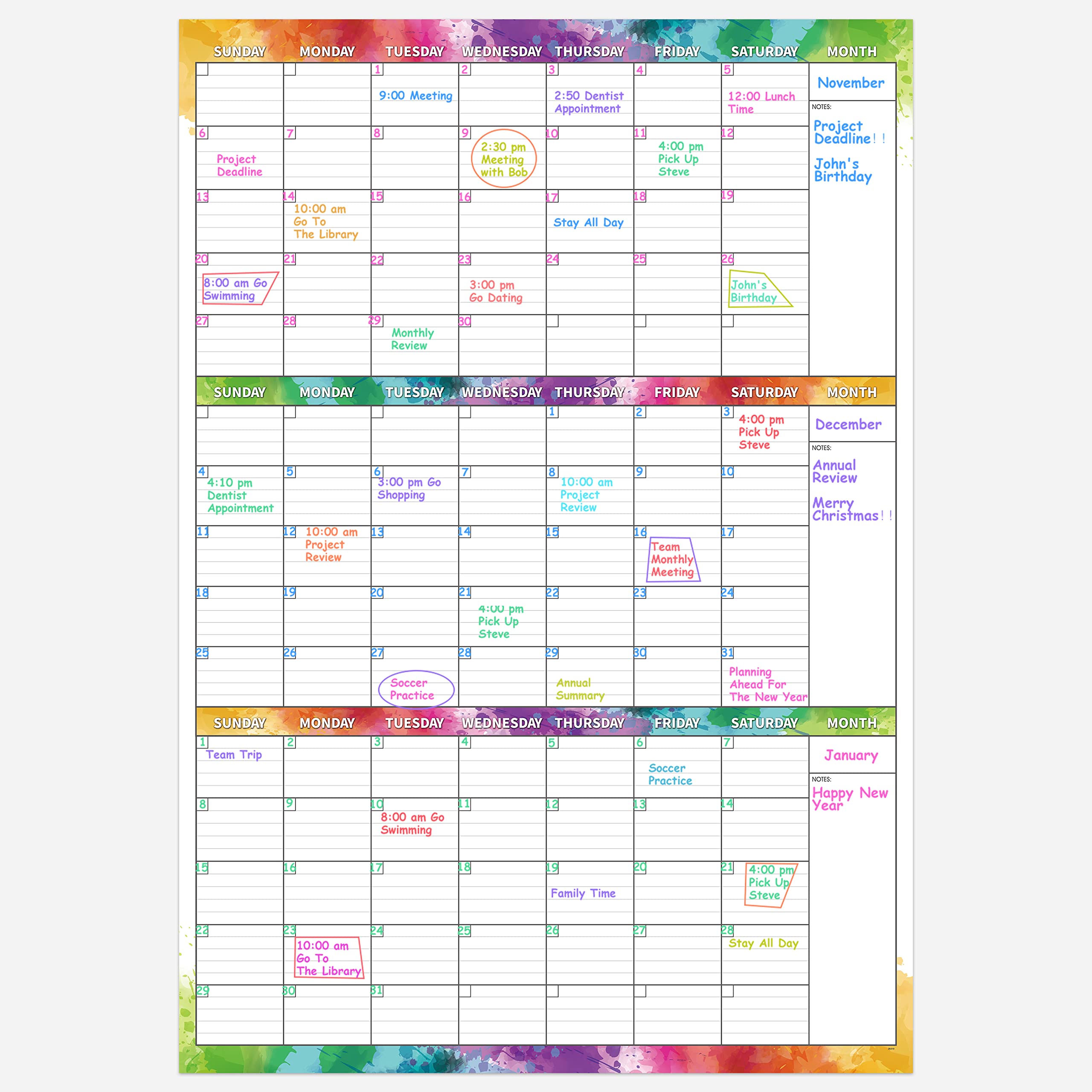 Large 3-Month Dry Erase Wall Calendar - 27.8