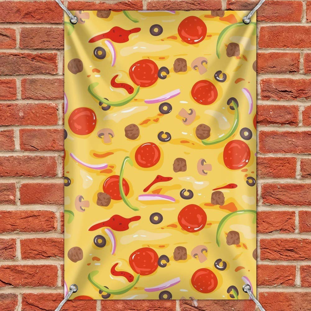 Pepperoni, Olives & Onions Pizza Pattern Sign - Perfect for Home, Business & Office Decor - Wall Art for Pizzerias, Restaurants & Pizza Lovers