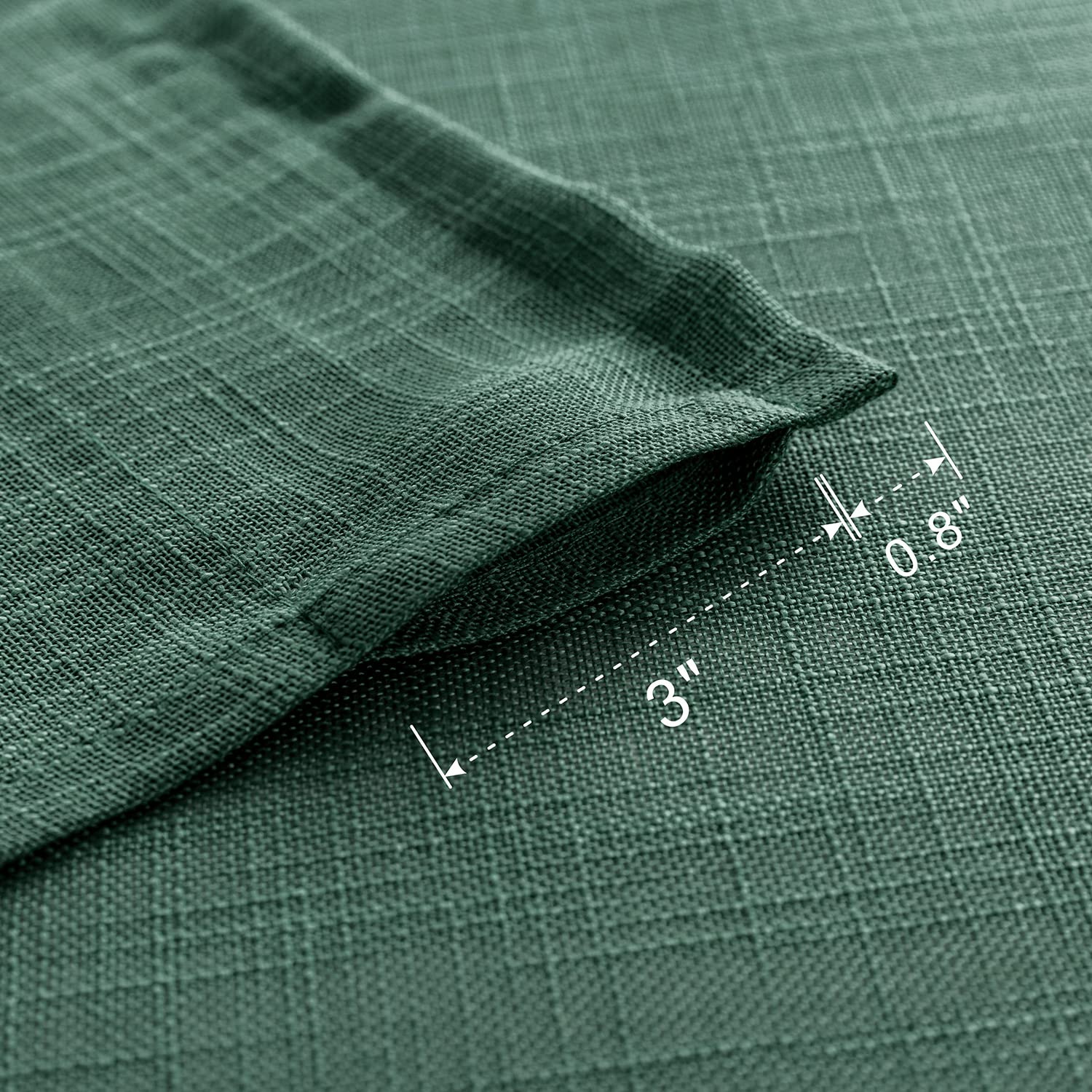 SHINELAND Faux Linen Semi Sheer Kitchen Curtains - Set of 2 Panels (48 Inch Length) - Dark Emerald Green Short Window Treatment for Bathroom & Kitchen Decor | Perfect for Small Windows, Cafe Style & Farmhouse Decor
