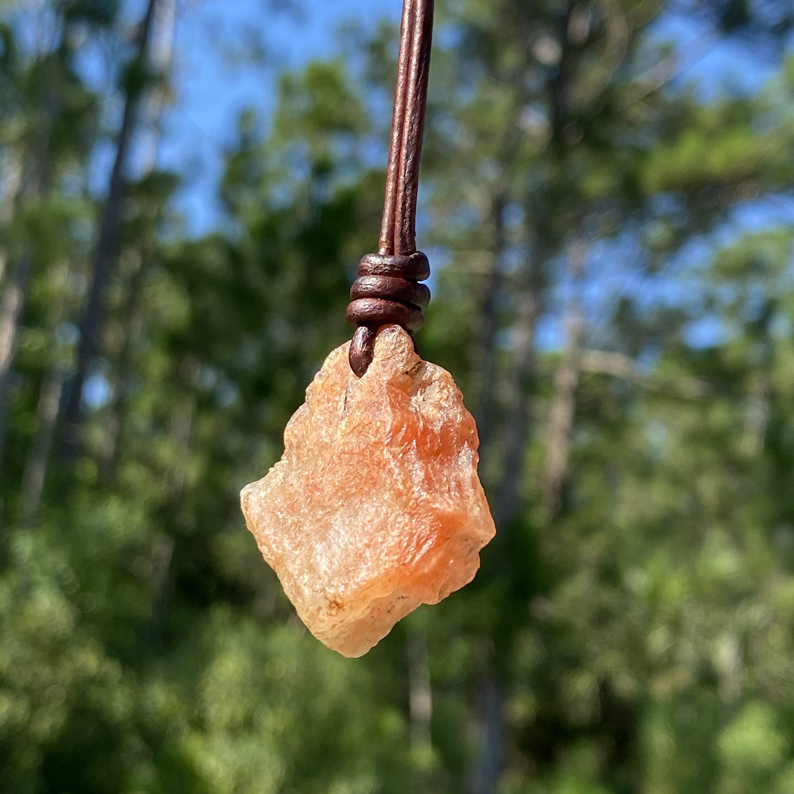 Sunstone Raw Necklace - Genuine Natural Healing Stone Jewelry for Women & Men | Spiritual Pendant for Emotional Protection & Balance | Rough Crystal Gemstone Gift for Best Friend (Piedra Del Sol) | Perfect for Meditation, Yoga & Energy Healing