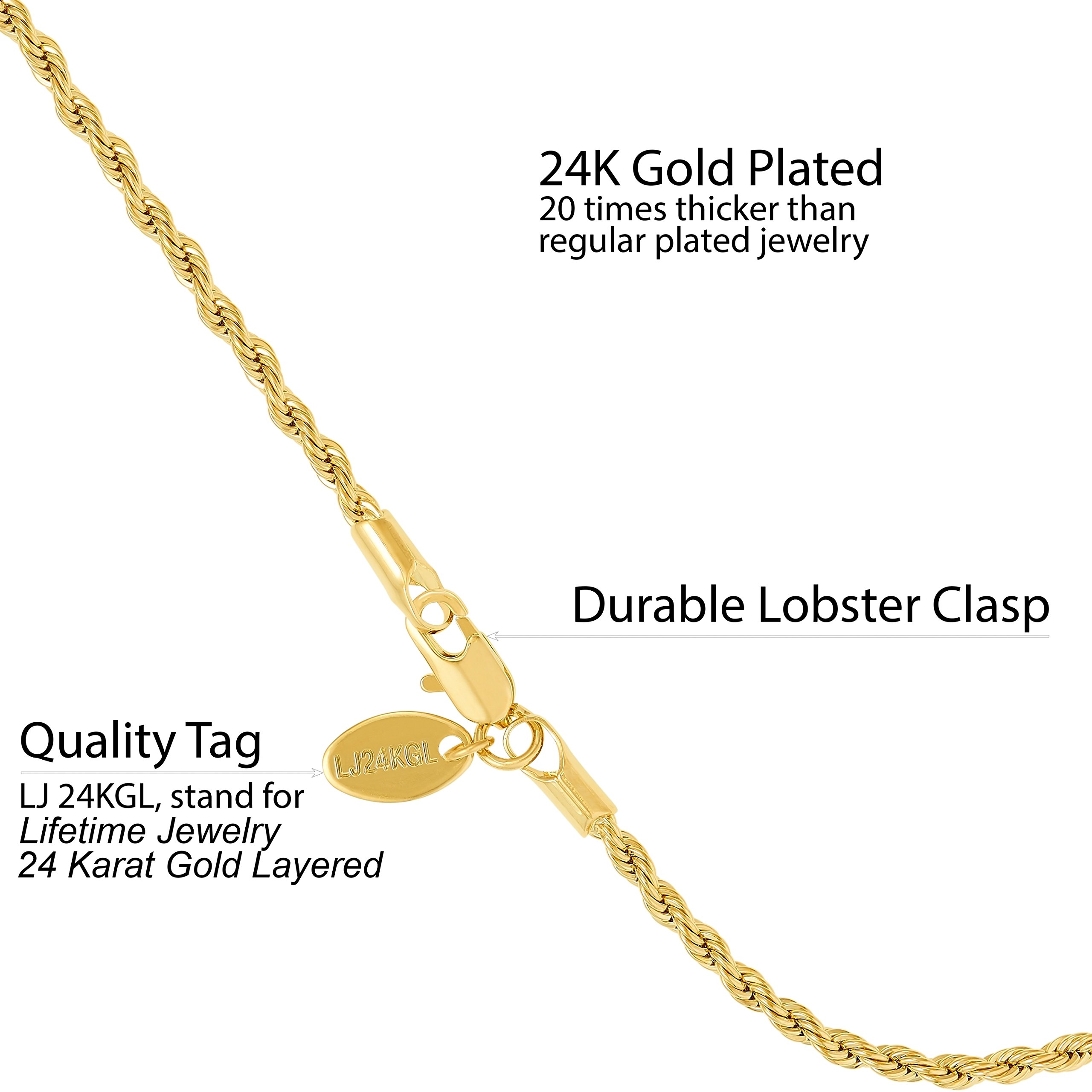 LIFETIME JEWELRY 24K Gold Plated Women's Anklet - 2mm Rope Chain Ankle Bracelet for Everyday Wear, Beach, Parties & Special Occasions