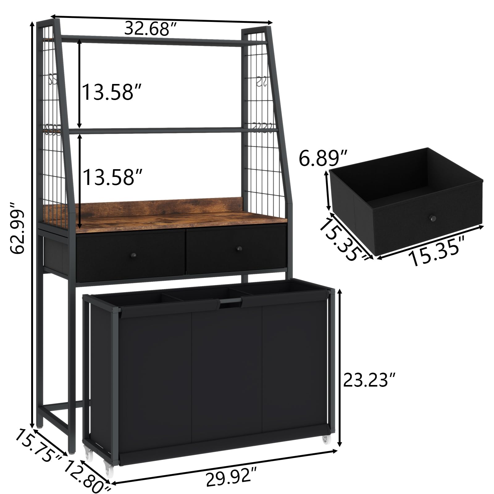 3-Section Rolling Laundry Hamper with 2-Tier Storage Shelf & 2 Drawers - Foldable Clothes Sorter Organizer for Bedroom, Bathroom & Laundry Room - Perfect for Home Organization & Space Saving