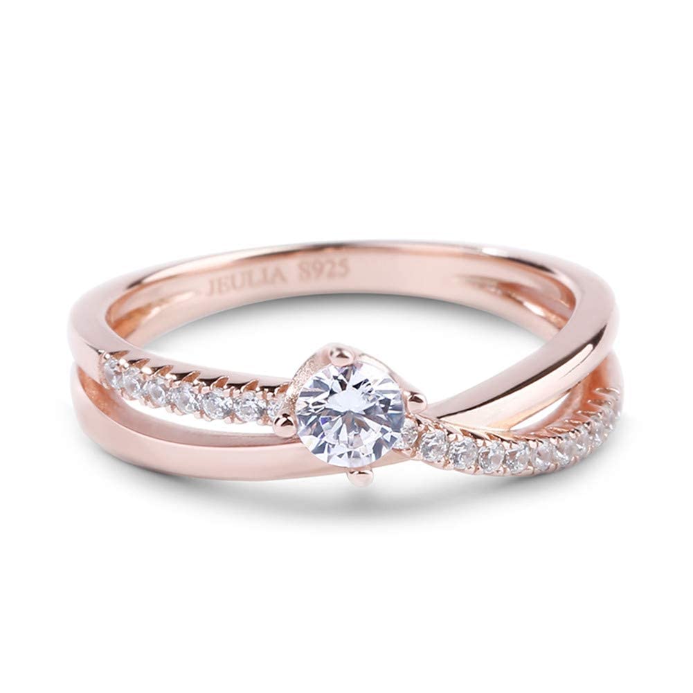 14K Gold Plated Rose Gold X Rings for Women - Sterling Silver Cubic Zirconia Eternity Rings, Wedding Engagement Anniversary Promise Rings & Bridal Sets - Perfect for Proposals, Vow Renewals & Special Occasions