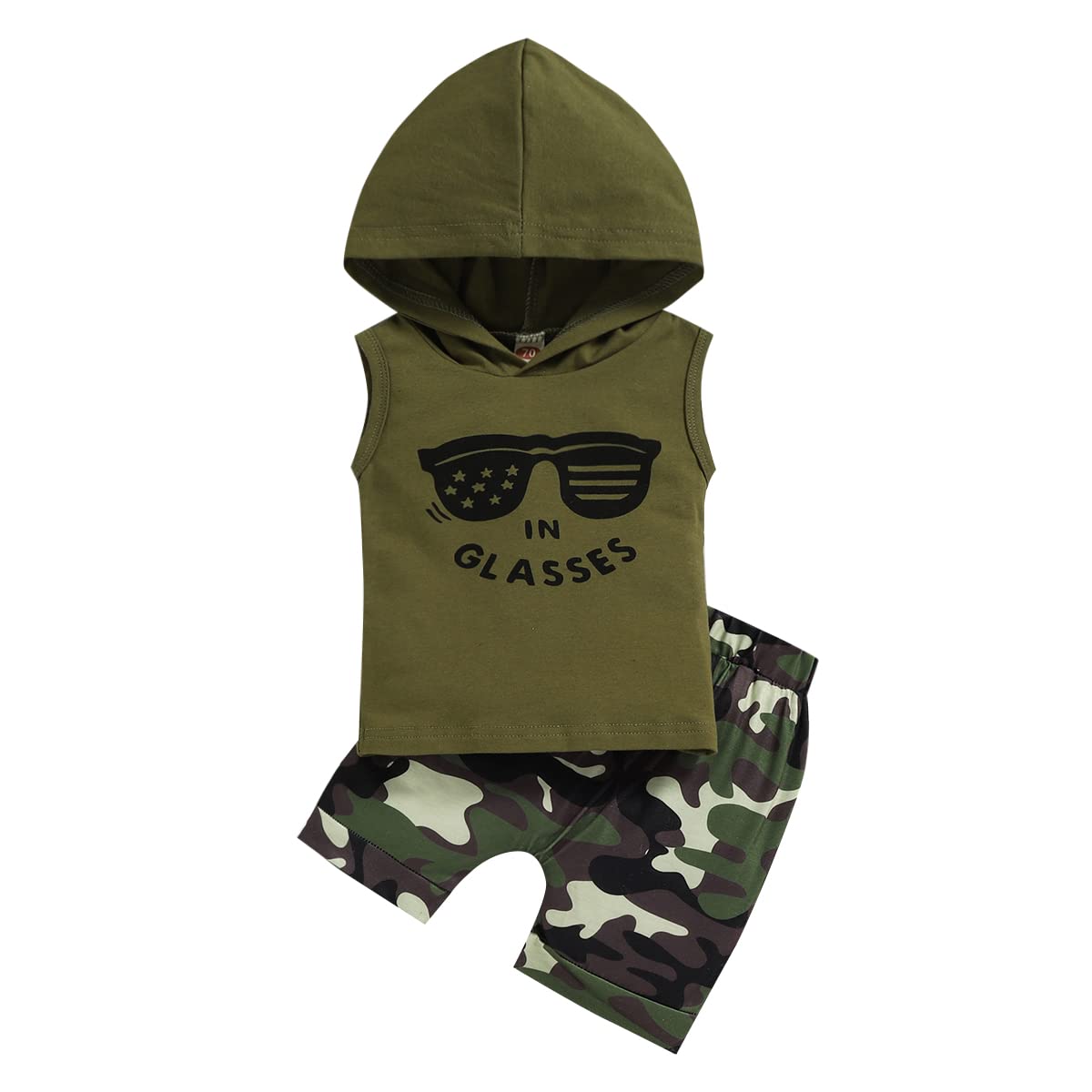 Chyrbaby Toddler Baby Boy Clothes Set - Letter Print Hoodie & Camo Shorts | Summer Outfits for Playdates, Park Adventures & Casual Wear