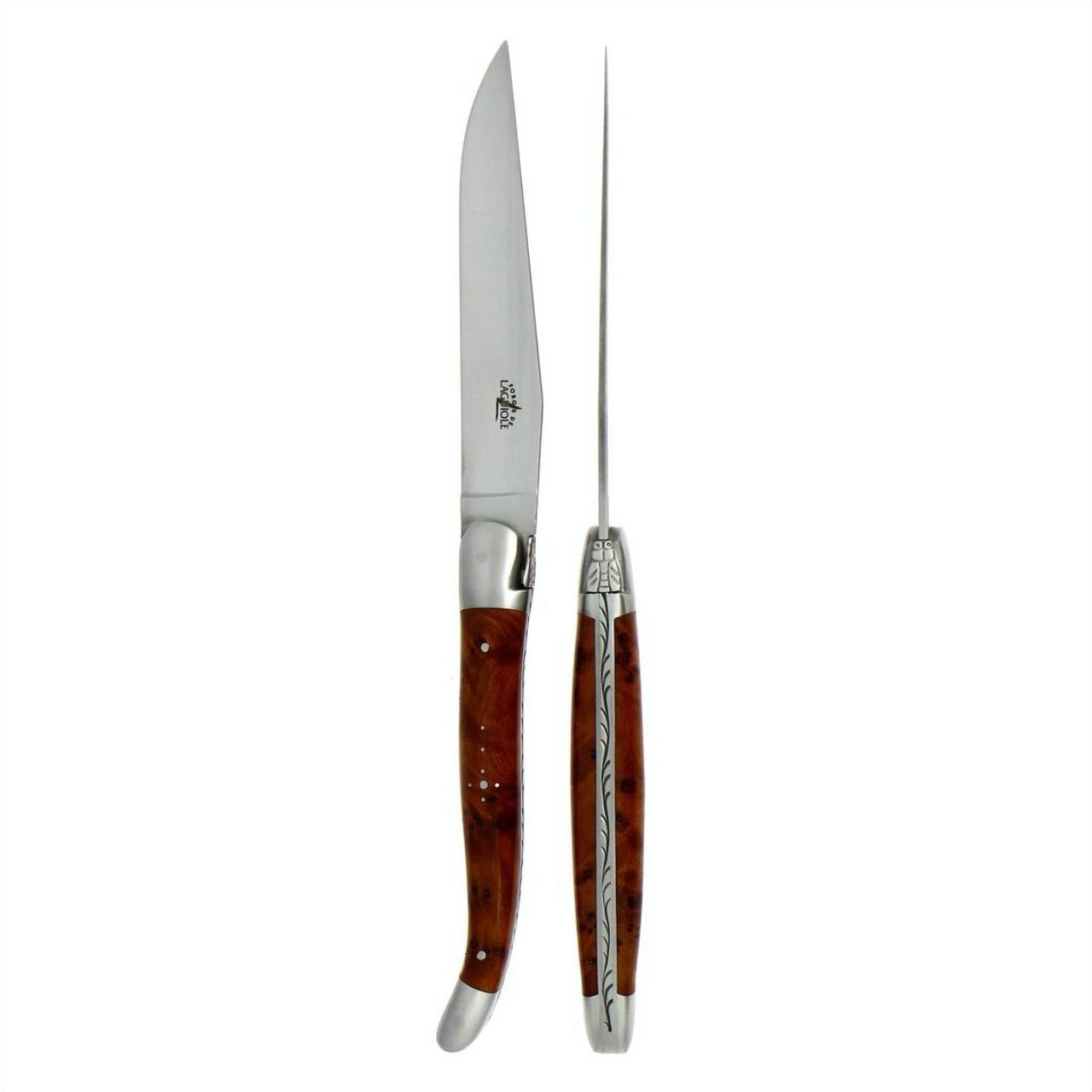 Premium 2-Piece Steak Knife Set - Thuya Burl Wood Handle with Satin Finish Blades - Perfect for Steak Dinners, BBQ Parties & Gourmet Cooking Gifts