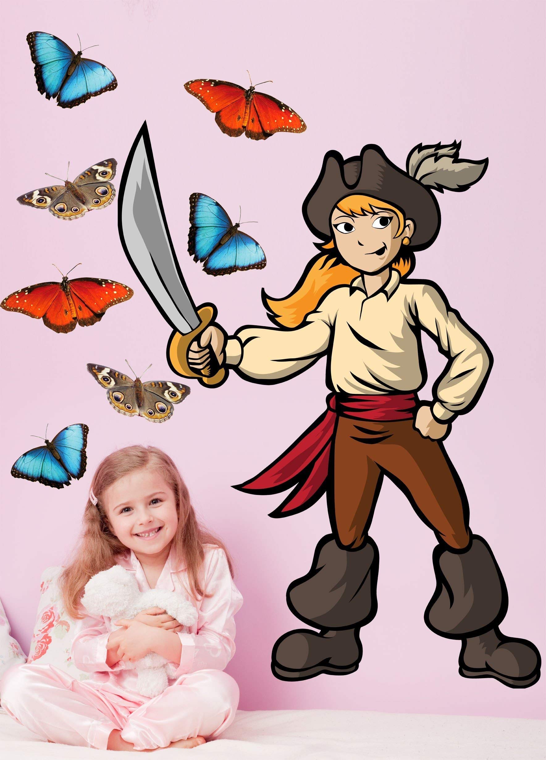 Winn Pirate Girl II Wall Decal Cutout - 35.5x48 Inch Removable Vinyl Sticker for Kids Room Decor, Nursery, Playroom & Bedroom - Easy to Apply & Remove