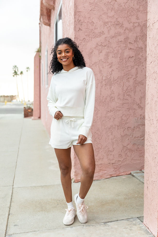 Everything I Want Ivory Ribbed Hoodie and Shorts Set - Cozy Loungewear for Women | Perfect for Casual Wear, Relaxing at Home & Weekend Outfits