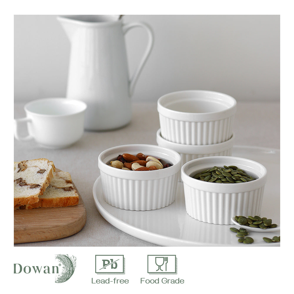 6-Piece 4 Oz Ramekin Set - Oven-Safe Ceramic Baking Dishes for Crème Brûlée, Soufflés & Desserts - Perfect for Home Baking & Restaurant Use