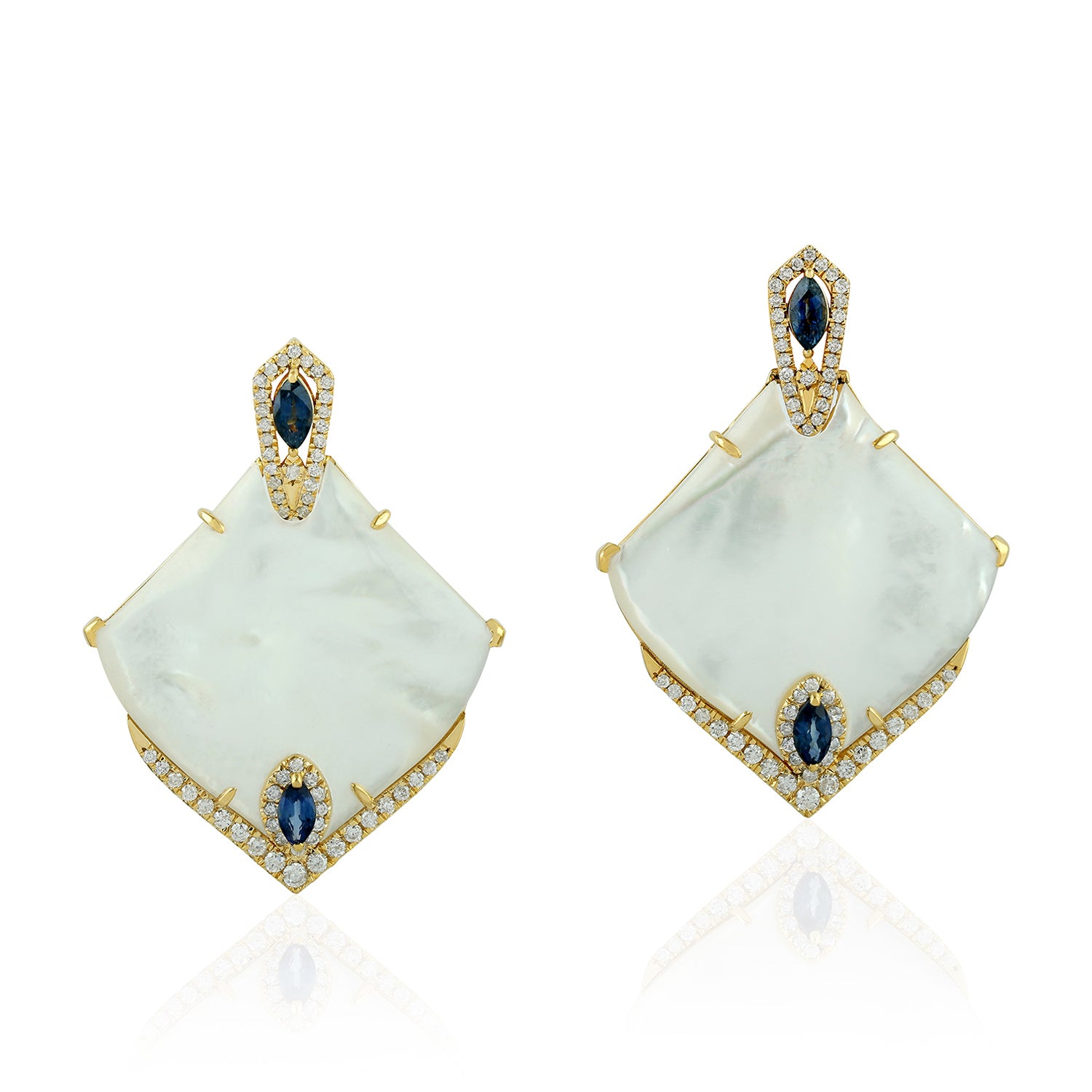 Exquisite Marquise Cut Blue Sapphire & Pave Diamond Gold Dangle Earrings – Elegant Jewelry for Weddings, Parties & Special Occasions