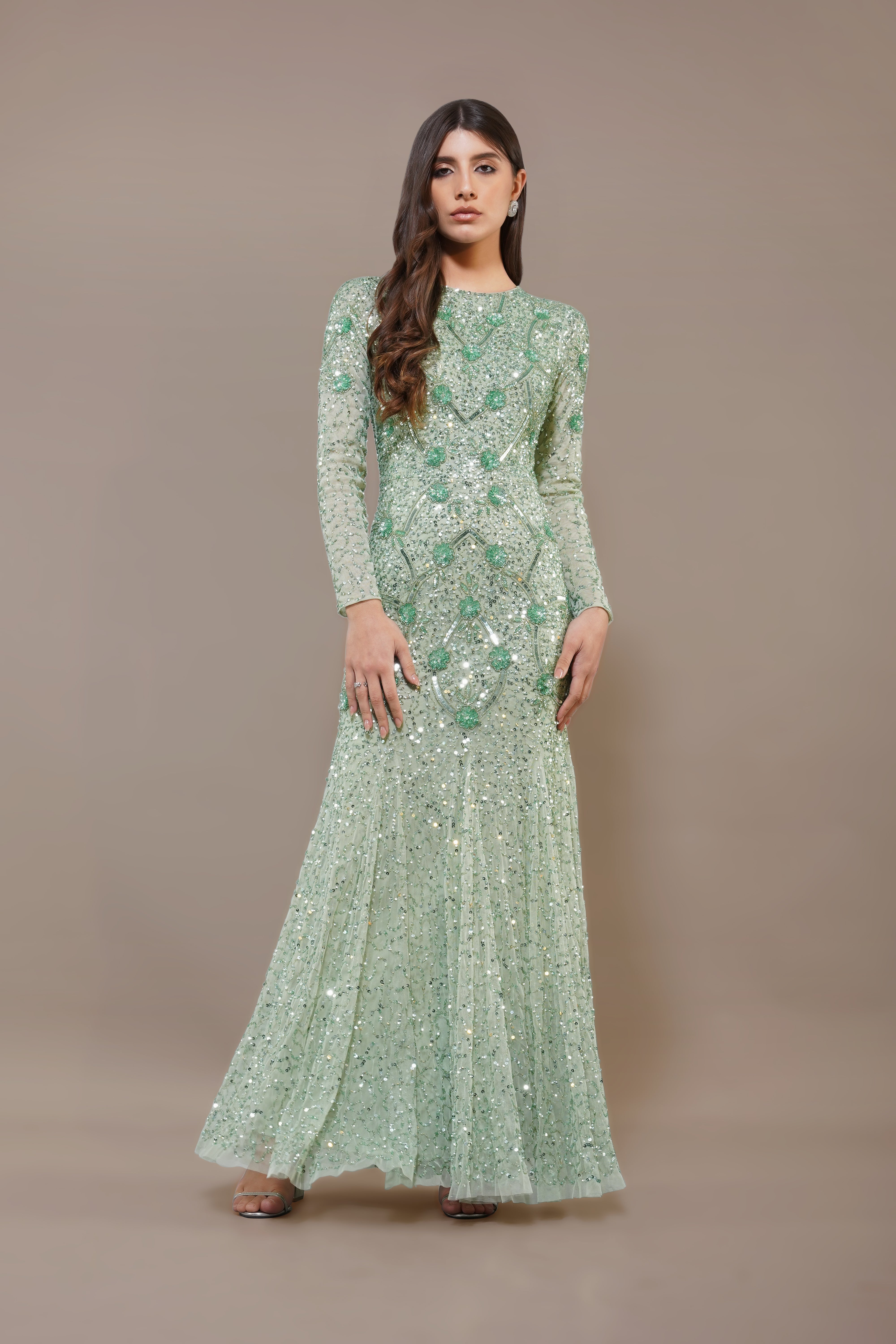 Zinnia Embellished Maxi Dress in Sage Green - Floral Bohemian Summer Dress for Women, Perfect for Beach Vacations, Weddings & Outdoor Parties