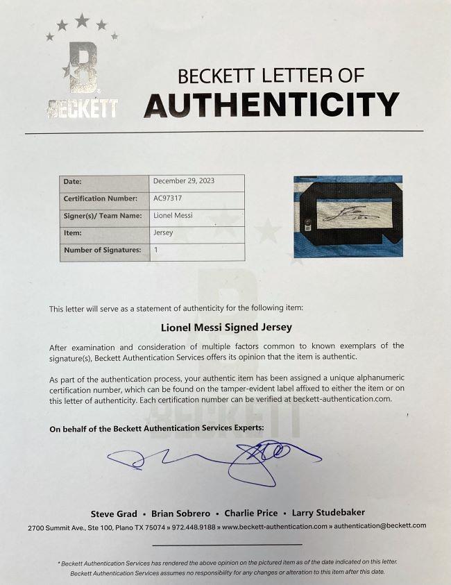 Authentic Lionel Messi Signed Argentina Adidas Soccer Jersey BAS AC97317 - Collectible Memorabilia for Fans & Sports Enthusiasts - Perfect for Display, Gifts, and Football Collections