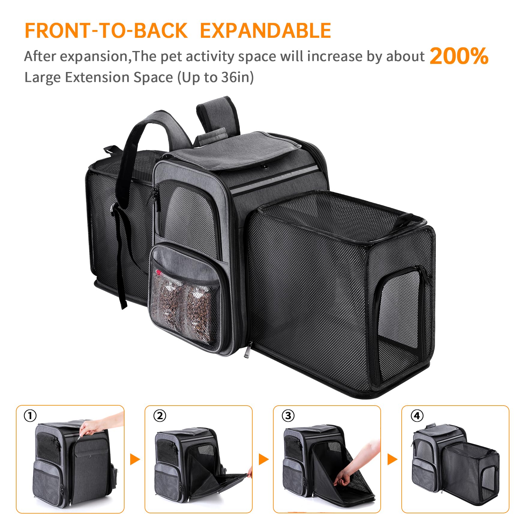 **Expandable Cat & Dog Carrier Backpack - Double Side Design for Medium Cats & Small Dogs Up to 20 Lbs, Breathable Mesh Pet Travel Backpack (Grey) - Perfect for Hiking, Air Travel & Vet Visits**