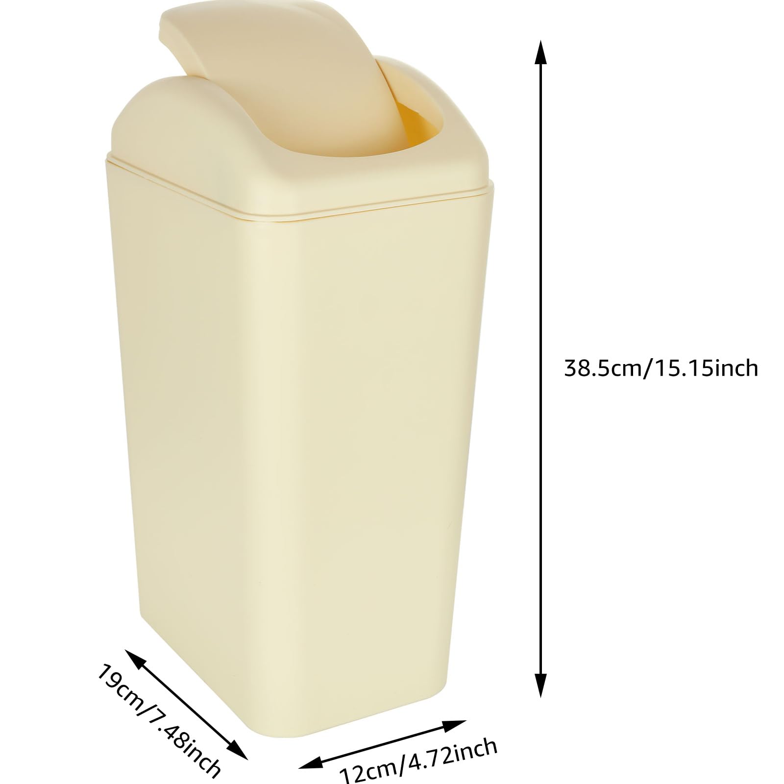 CBTONE 12 Liter / 3 Gallon Plastic Trash Can with Lid - Small Garbage Bin for Office, Bathroom, Bedroom - Cream Color - Perfect for Home, Office & Dorm Room Waste Disposal