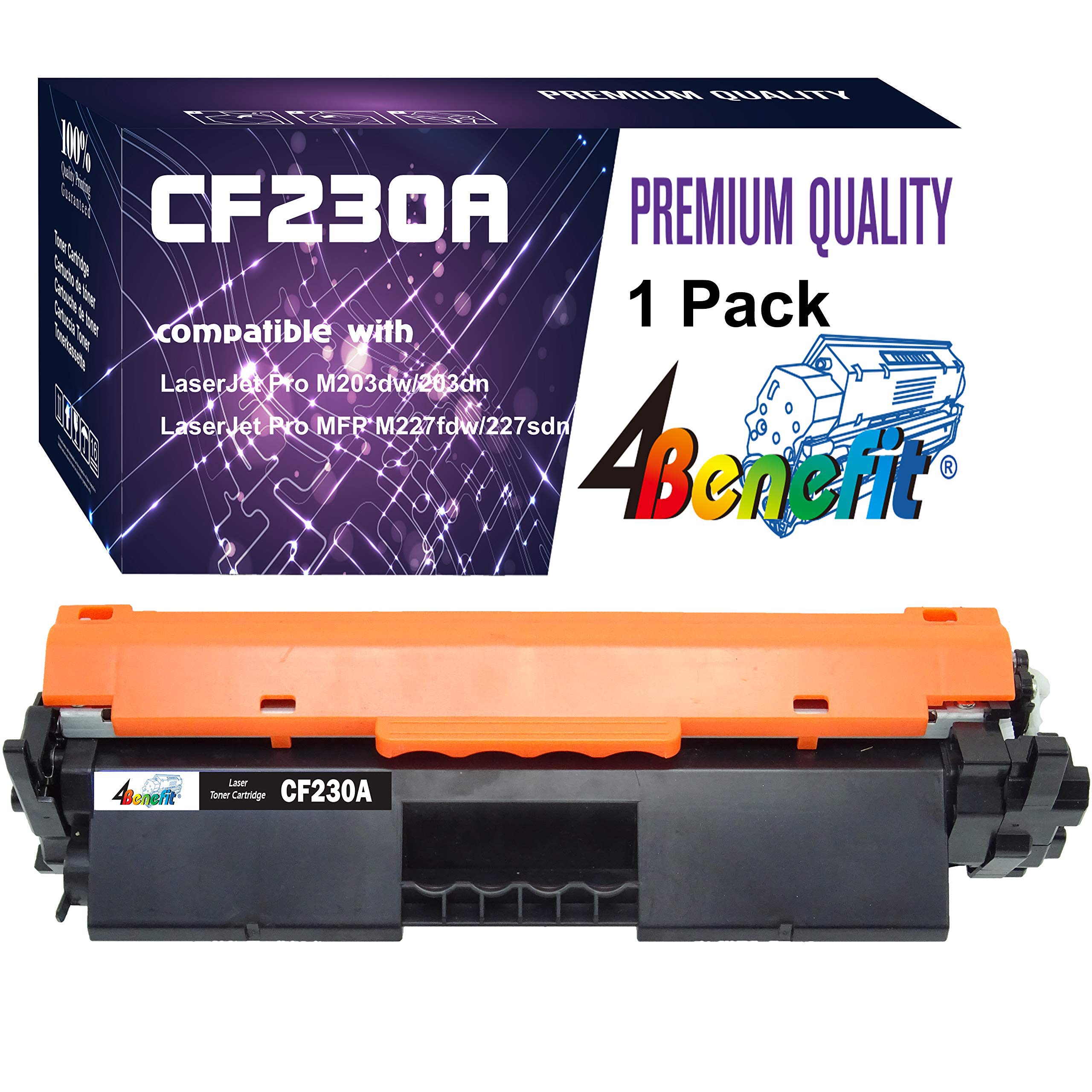 Black 4Benefit Compatible HP 30A Toner Cartridge CF230Ax1 Replacement for HP 30A/230A/CF230A - 1 Pack - Works with HP LaserJet Pro M203d/M203dn/M203dw/MFP M227d/MFP M227fdn/MFP M227fdw Printers - Perfect for Office & Home Printing Needs