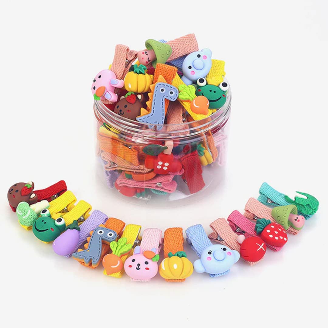 ANNA CREATIONS Baby Girls Hair Clips - 26-Pack Cute Animal & Fruit Flower Hair Accessories with Ribbon Lining | Perfect for Toddler Birthday Gifts, Party Favors & Daily Hair Styling