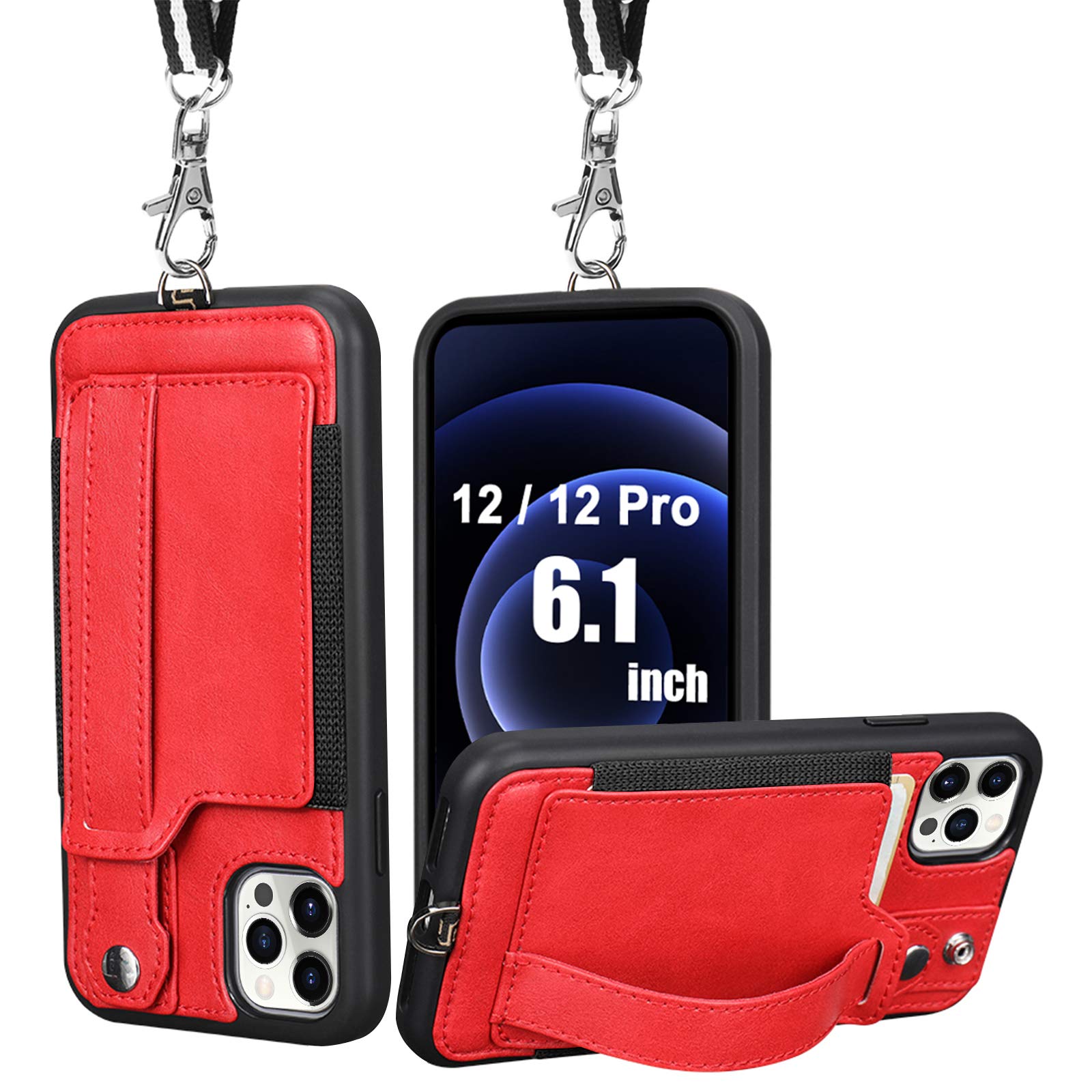 TOOVREN iPhone 12/12 Pro Case 6.1 Inch (2020) - Slim Wallet Protective Cover with Card Holder | Shockproof & Scratch Resistant | Perfect for Everyday Use, Travel & Business (Red)