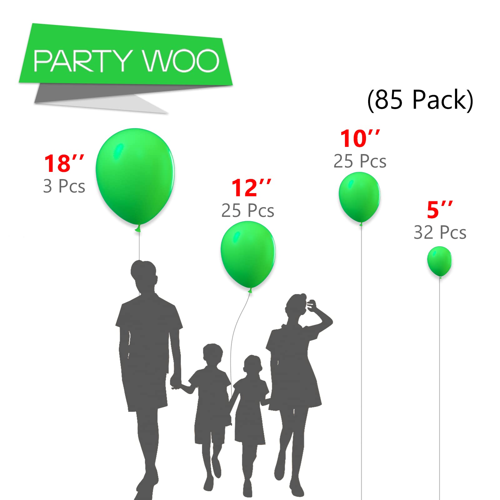 PartyWoo 85-Pack Clover Green Balloons - 18