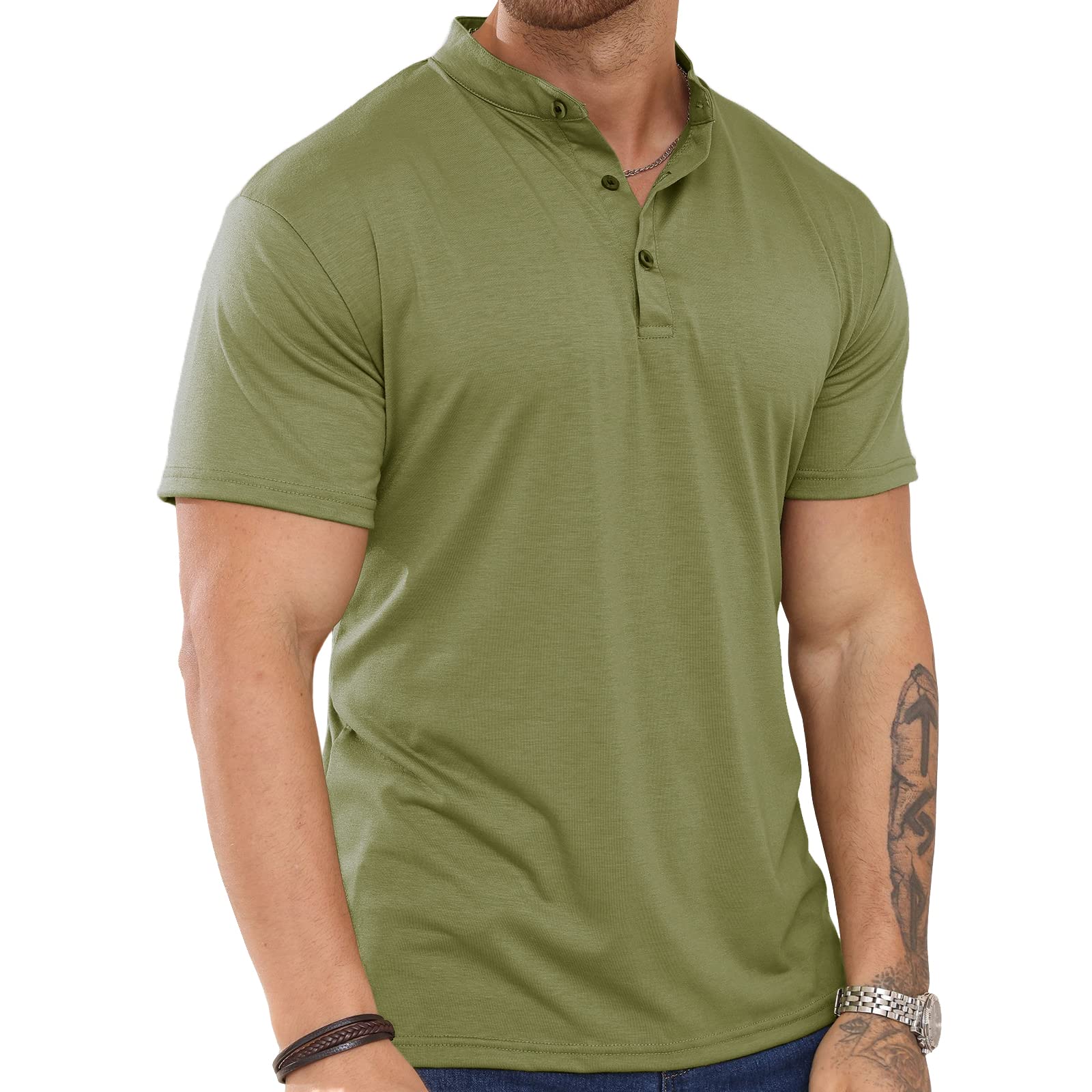 Men's Stretch Cotton Henley Short Sleeve T-Shirt - Slim Fit Casual Button Down Shirt for Everyday Wear, Work & Outdoor Activities