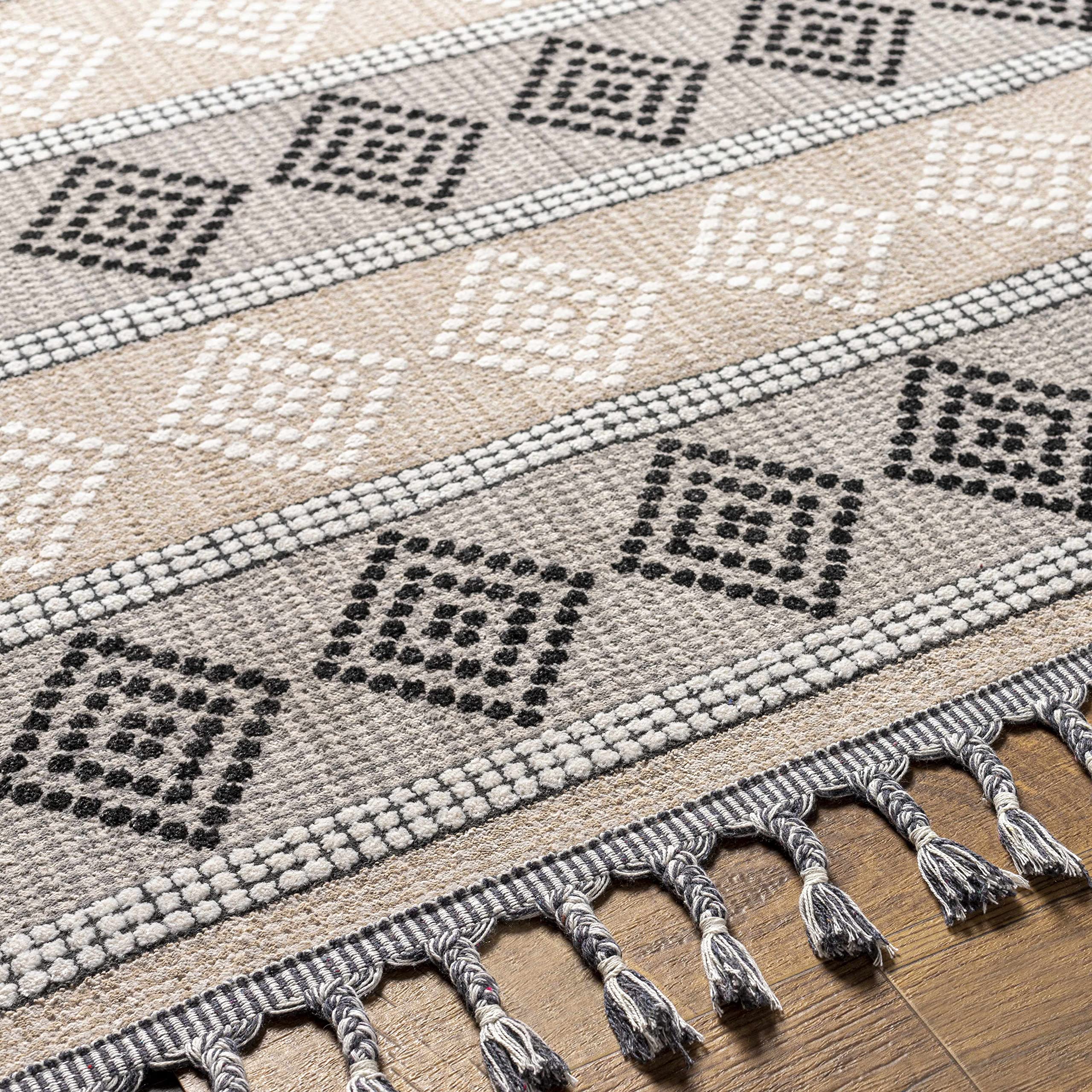 Hauteloom Arij Modern Area Rug for Living Room & Bedroom - Soft Gray & Black - 3'11