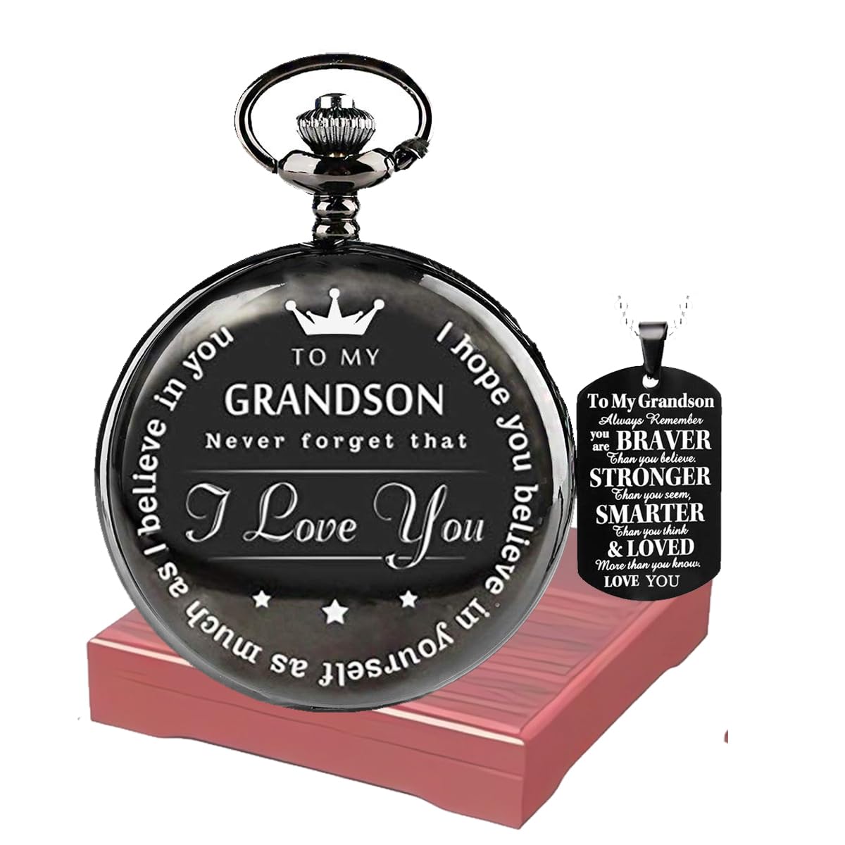 Udaney Engraved Pocket Watch Gift for Grandson - Personalized Christmas, Birthday & Graduation Gifts for Men - Perfect for Special Occasions & Family Heirlooms