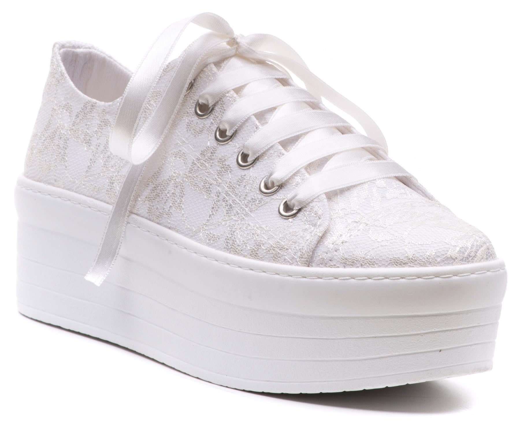Elegant Bridal Wedding Sneakers for Bride – Custom Lace Bridal Tennis Shoes with Flat Sole Platform – Comfortable & Stylish (Size 7 US / 37.5 EUR) – Perfect for Wedding, Reception, and Honeymoon